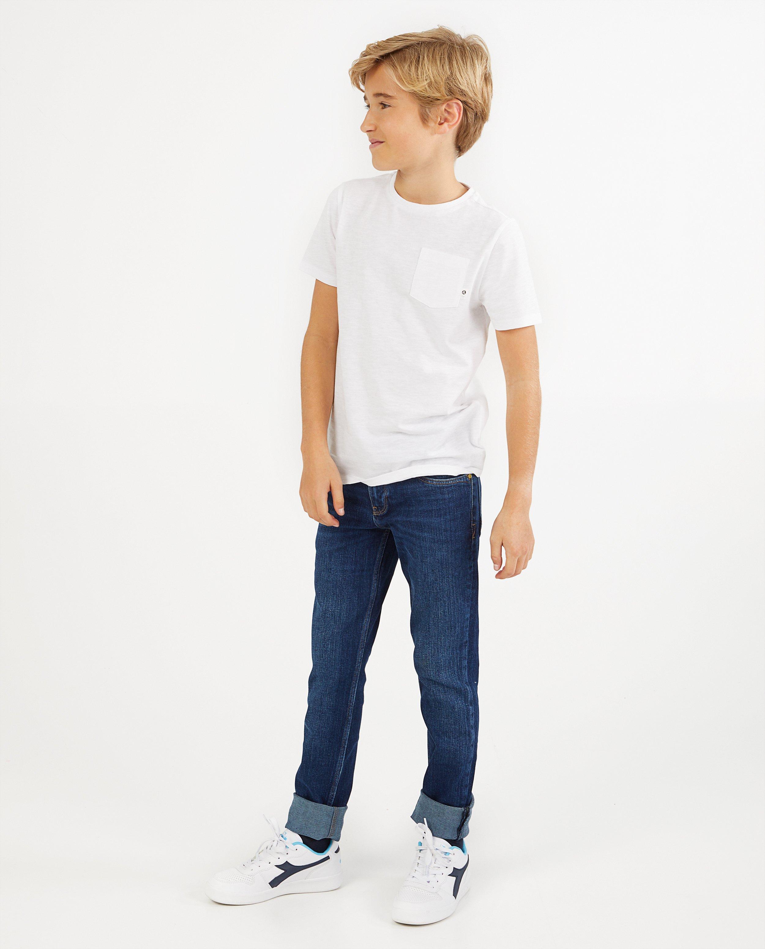 T-shirt blanc en coton bio - avec poche de poitrine - Fish & Chips