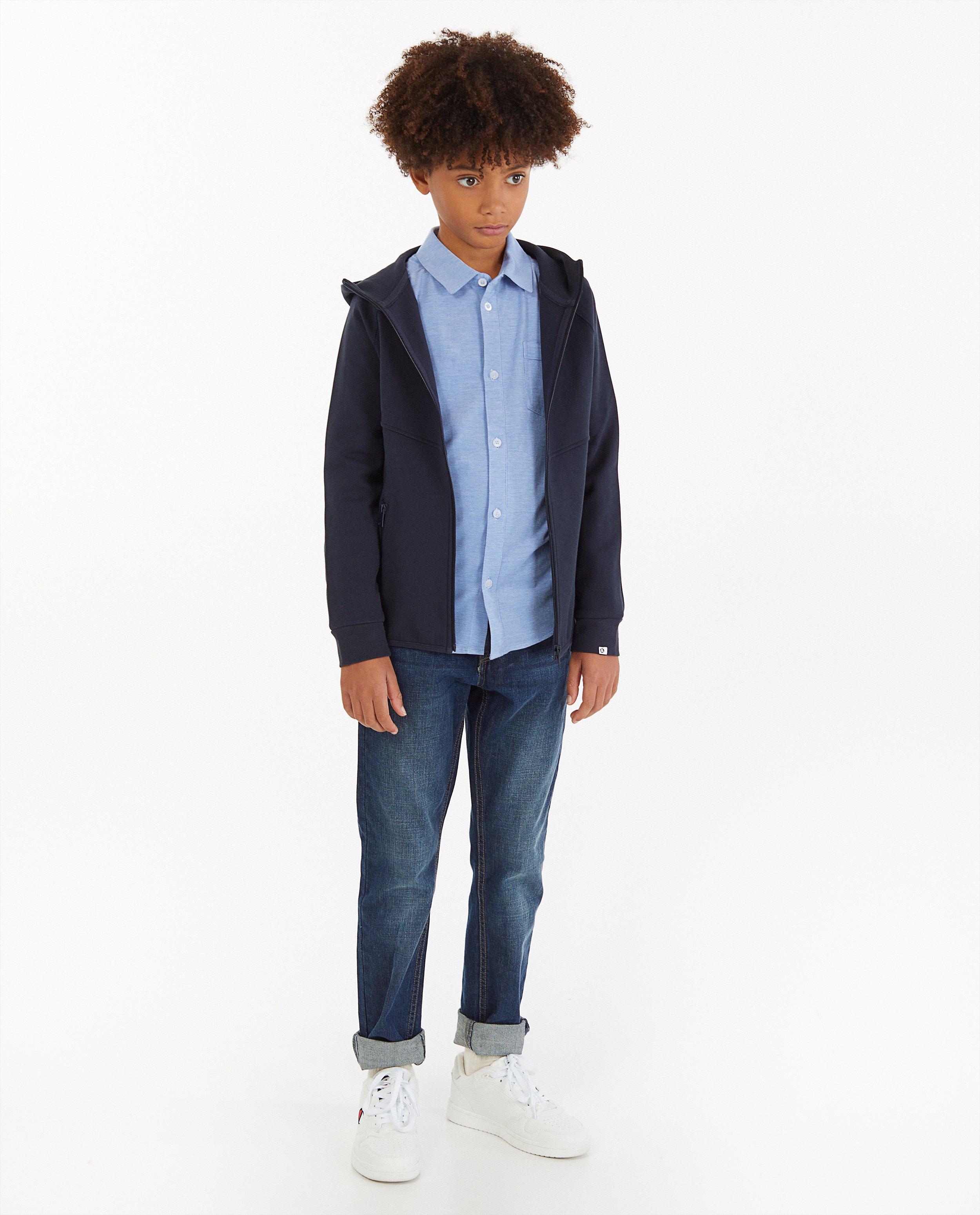Blauw sweatvest - met capuchon - Fish & Chips