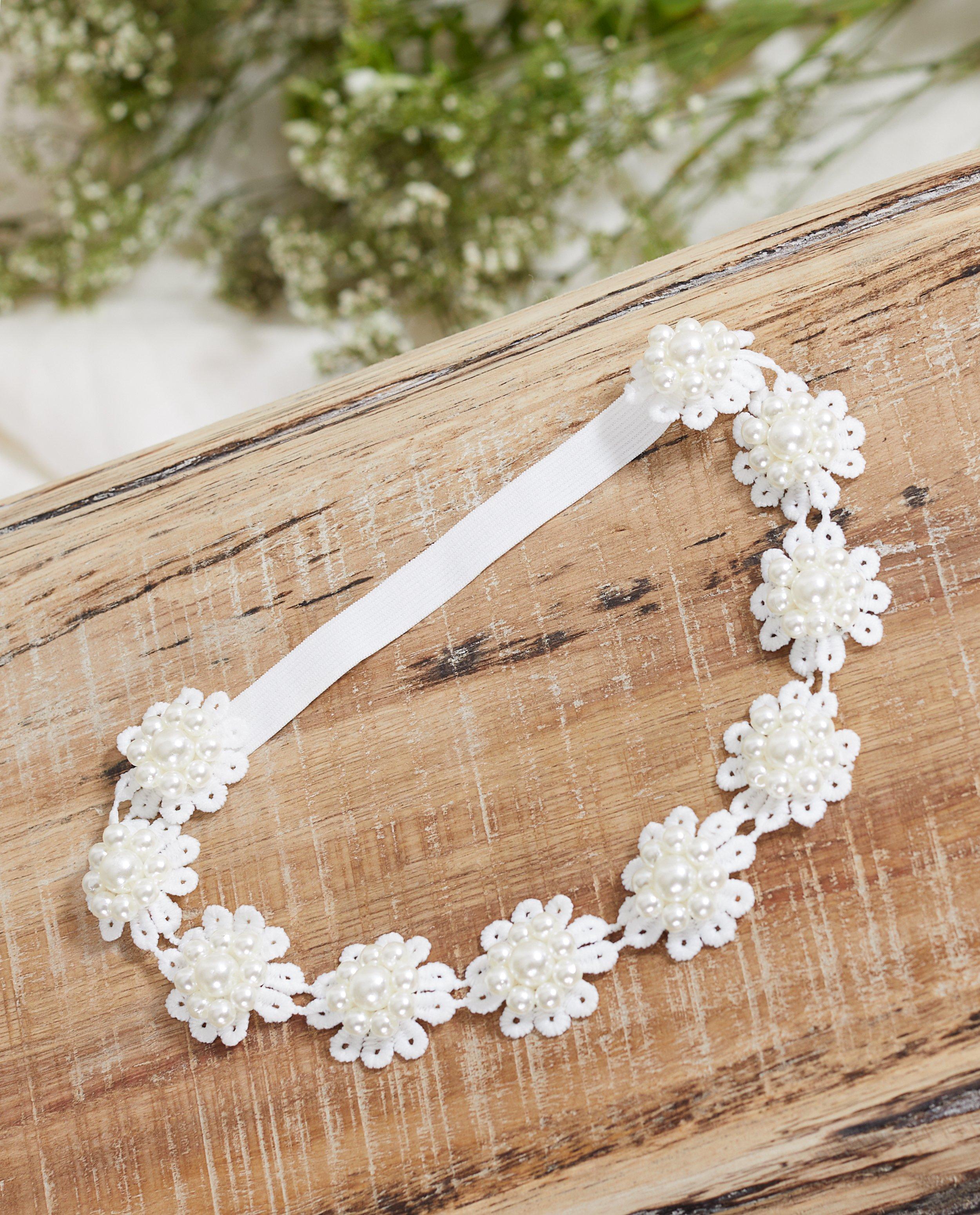 Bandeau à petites fleurs Communion - avec des perles - JBC