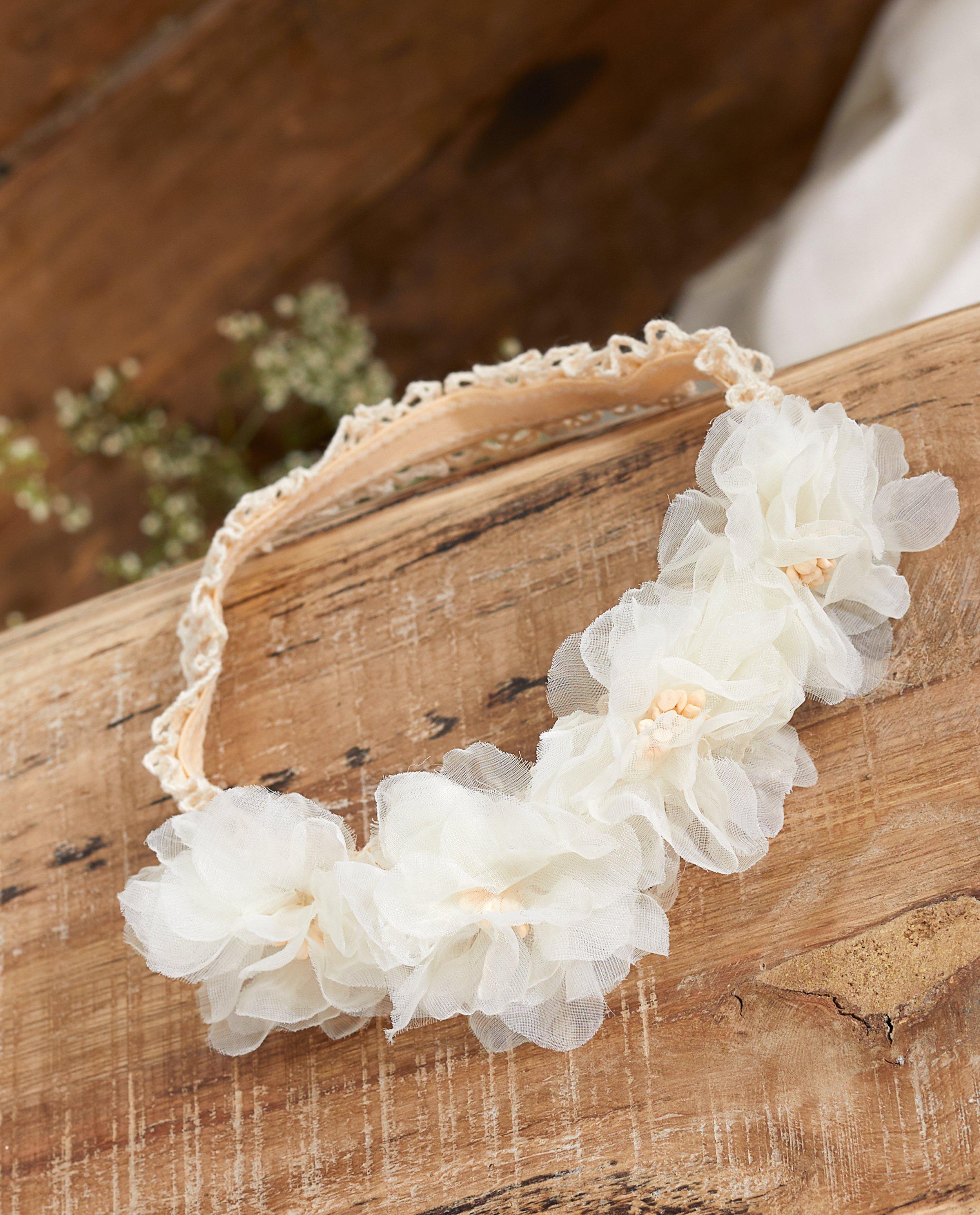 Bandeau blanc avec des fleurs Communion - tulle - JBC