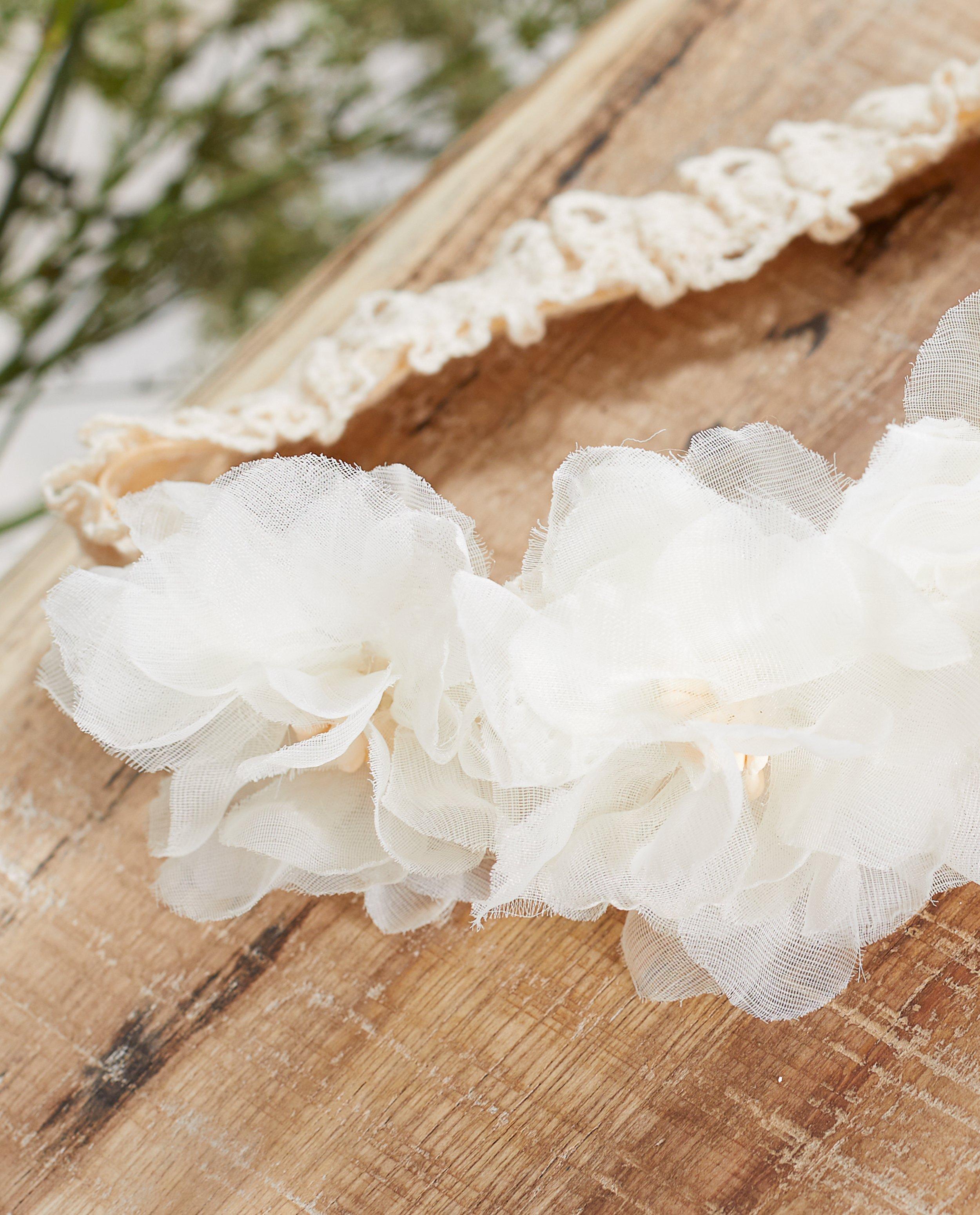 Bonneterie - Bandeau blanc avec des fleurs Communion