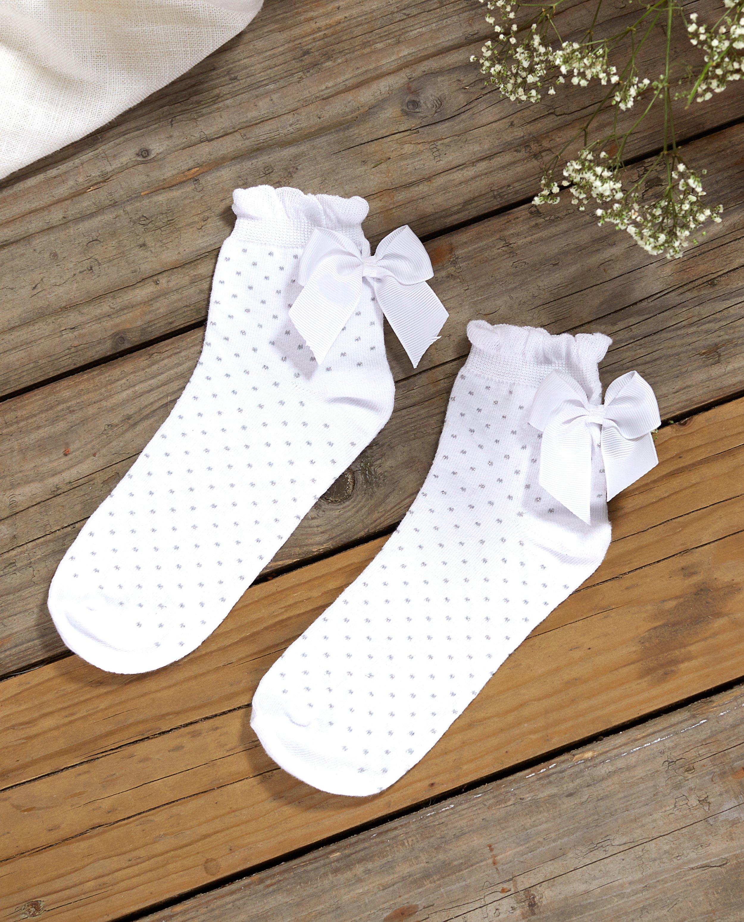 Chaussettes blanches avec un nœud Communion - à pois - JBC