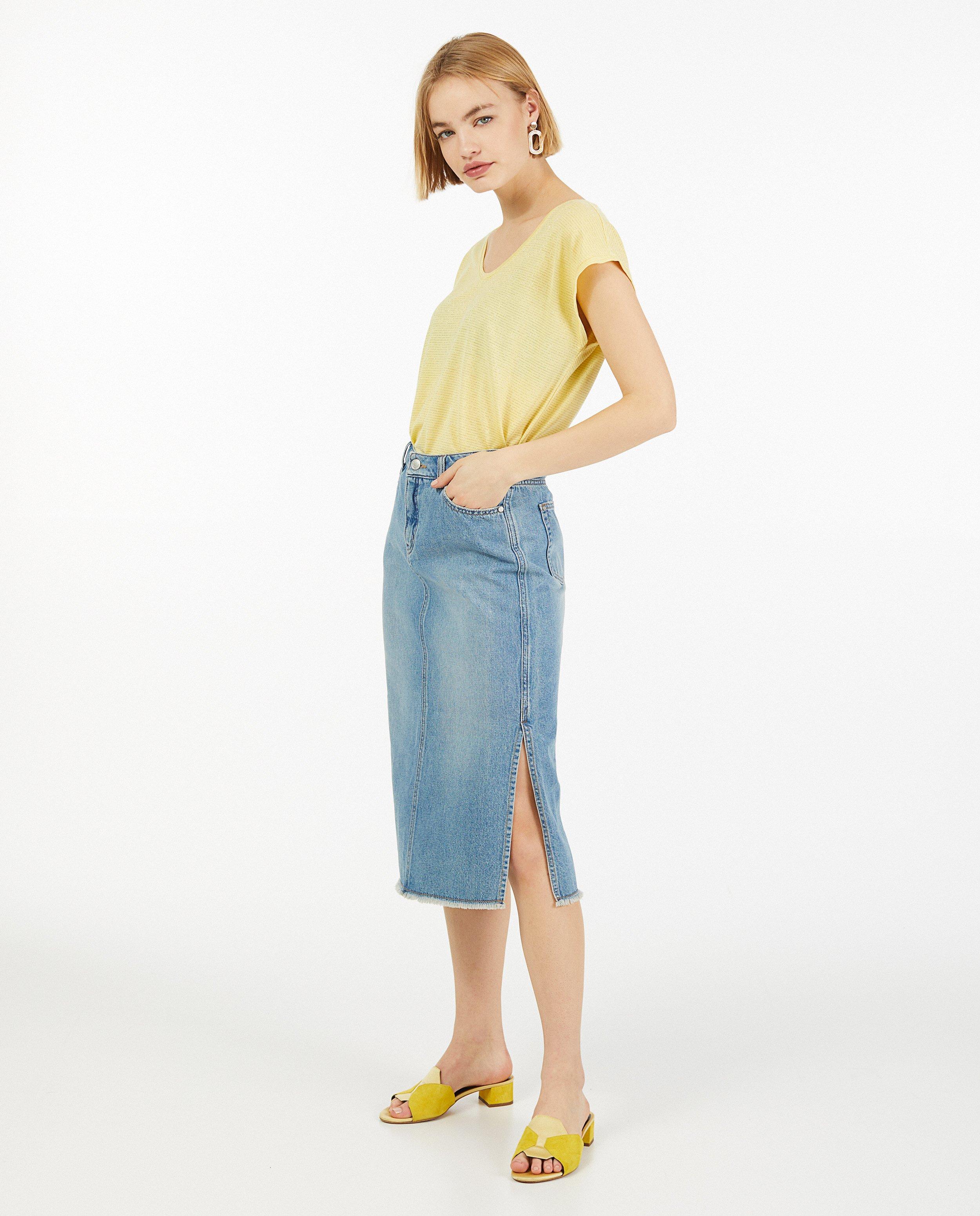 Geel T-shirt met strepen Pieces - allover - Pieces