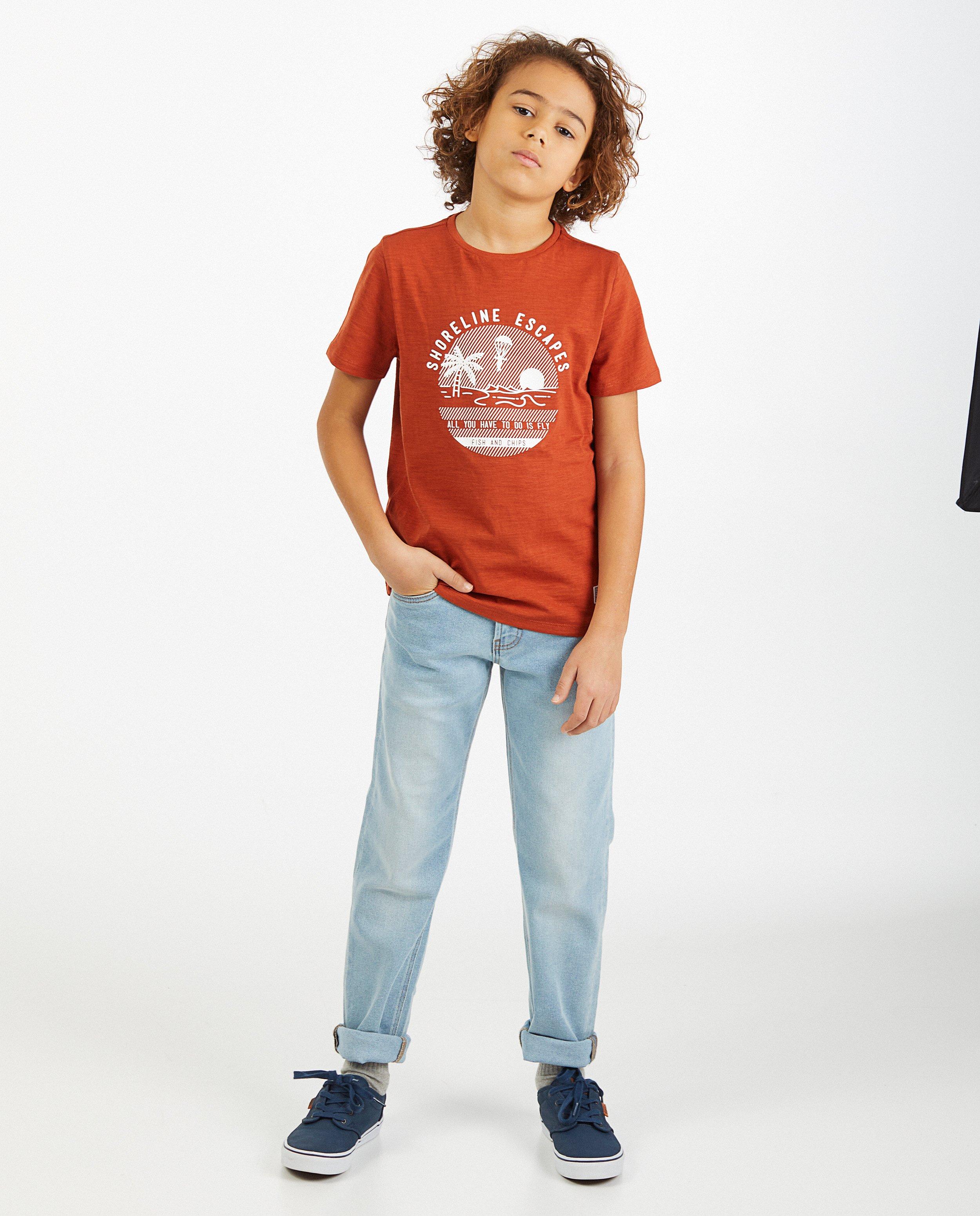 T-shirt rouille en coton bio - à imprimé - Fish & Chips