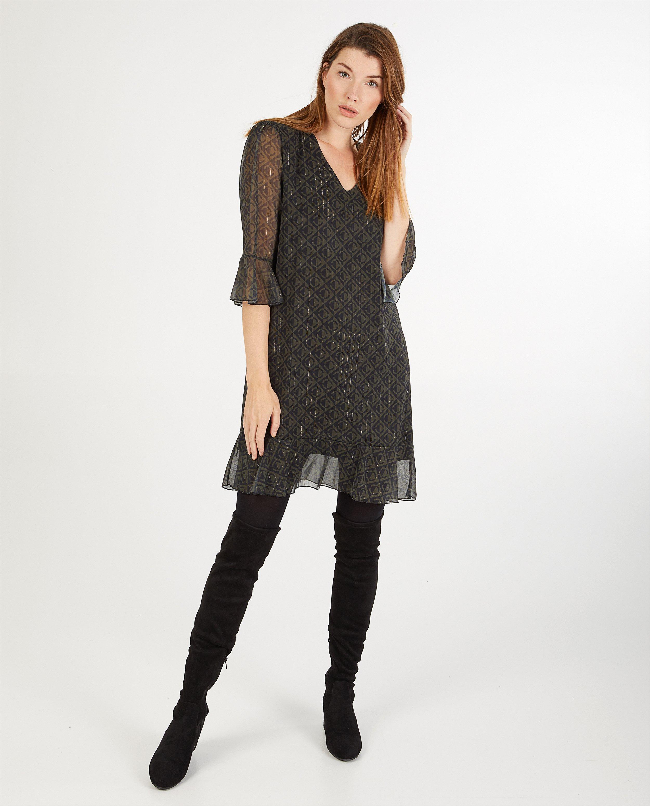 Jurk met allover print Atelier BXL - donkergroen - zwart - Atelier BXL