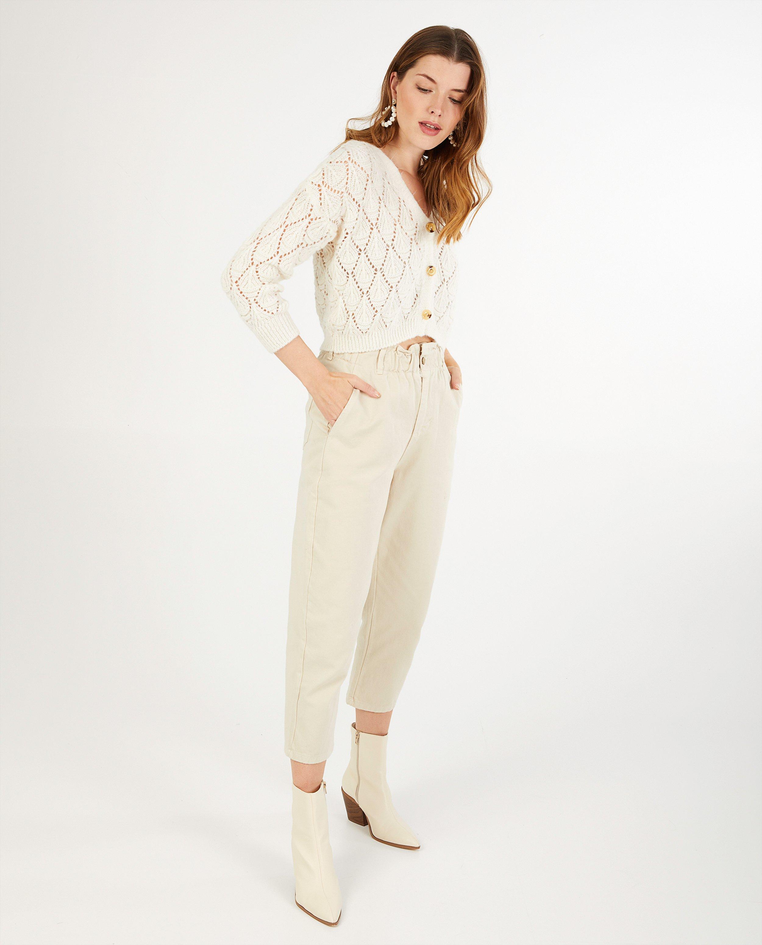 Off-white cardigan met ajourpatroon - fijne brei - Ella Italia
