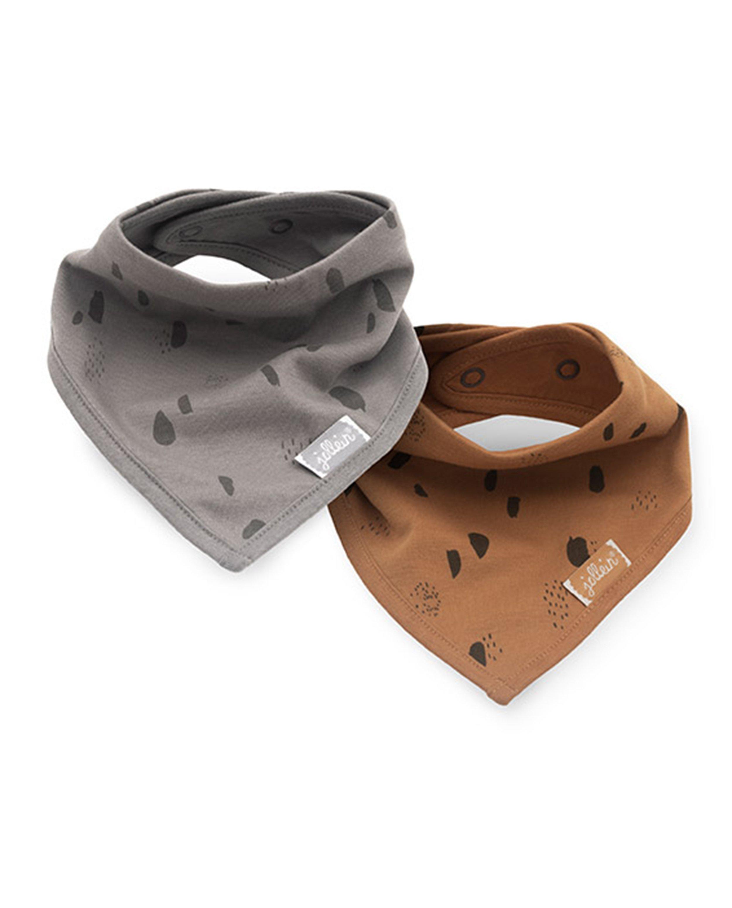 2 bandana slabbetjes Jollein - in grijs en caramel - Jollein