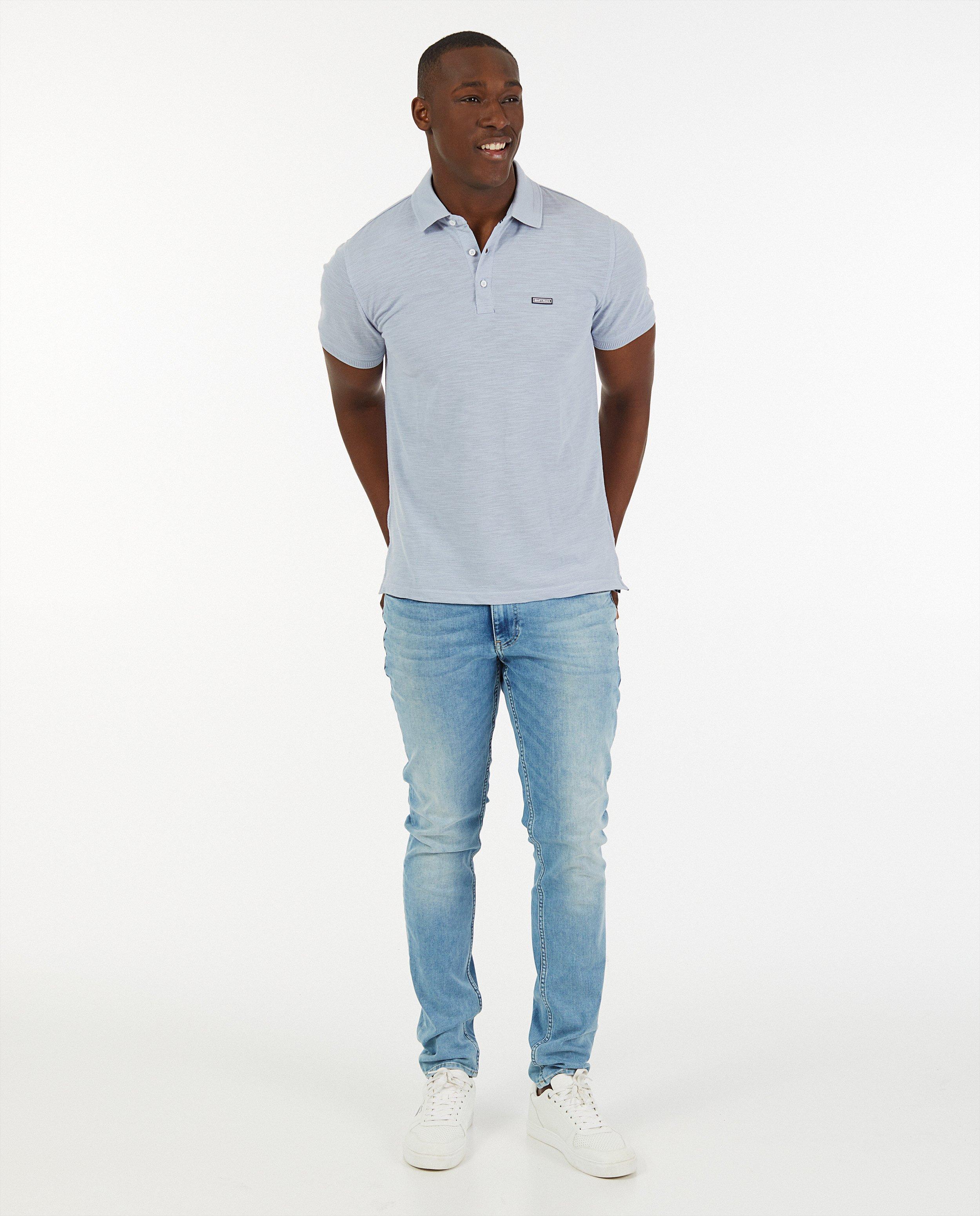Polo bleu clair - structure tissée - Quarterback