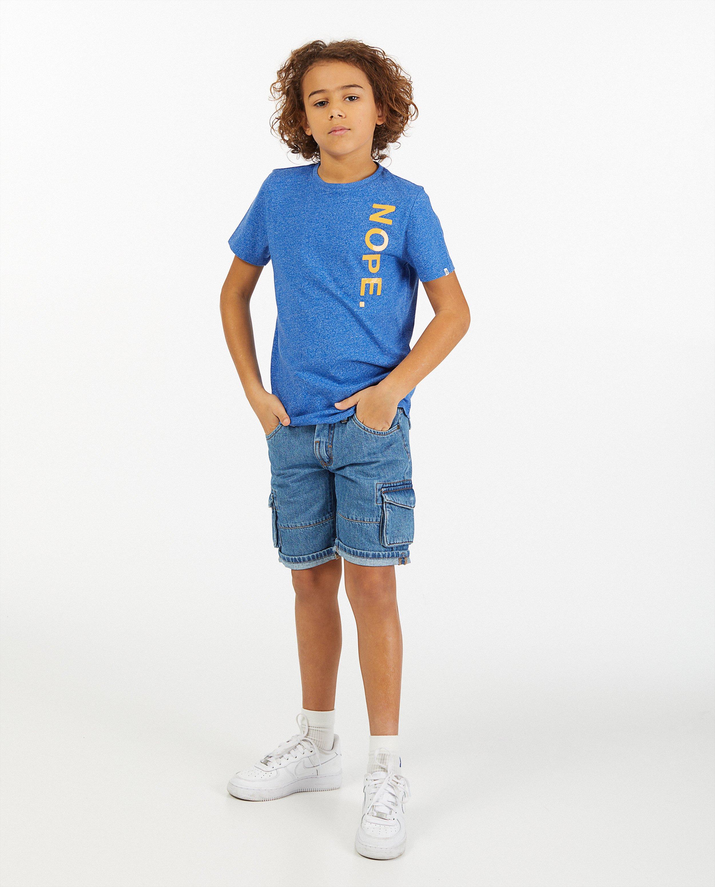 Lichtblauw T-shirt met opschrift - van biokatoen - Fish & Chips