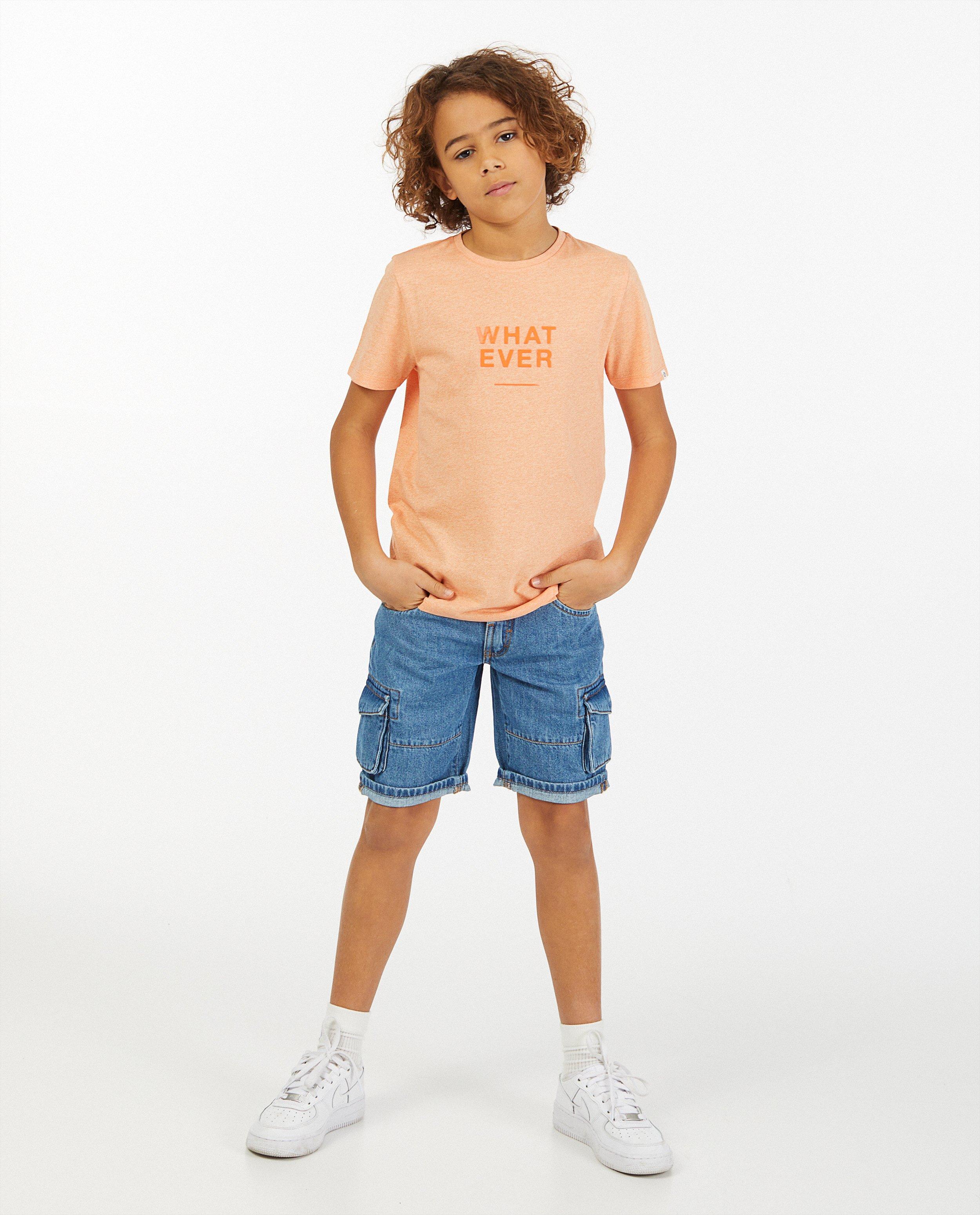 Oranje T-shirt met opschrift - van biokatoen - Fish & Chips