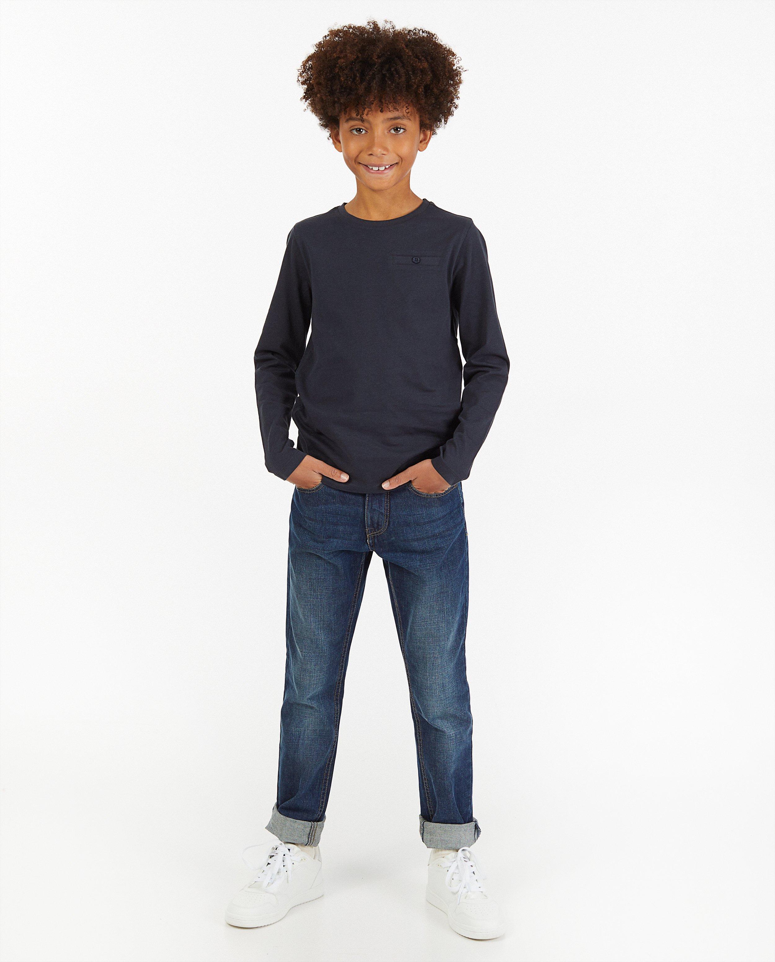 Blauwe longsleeve van biokatoen - stretch - Kidz Nation
