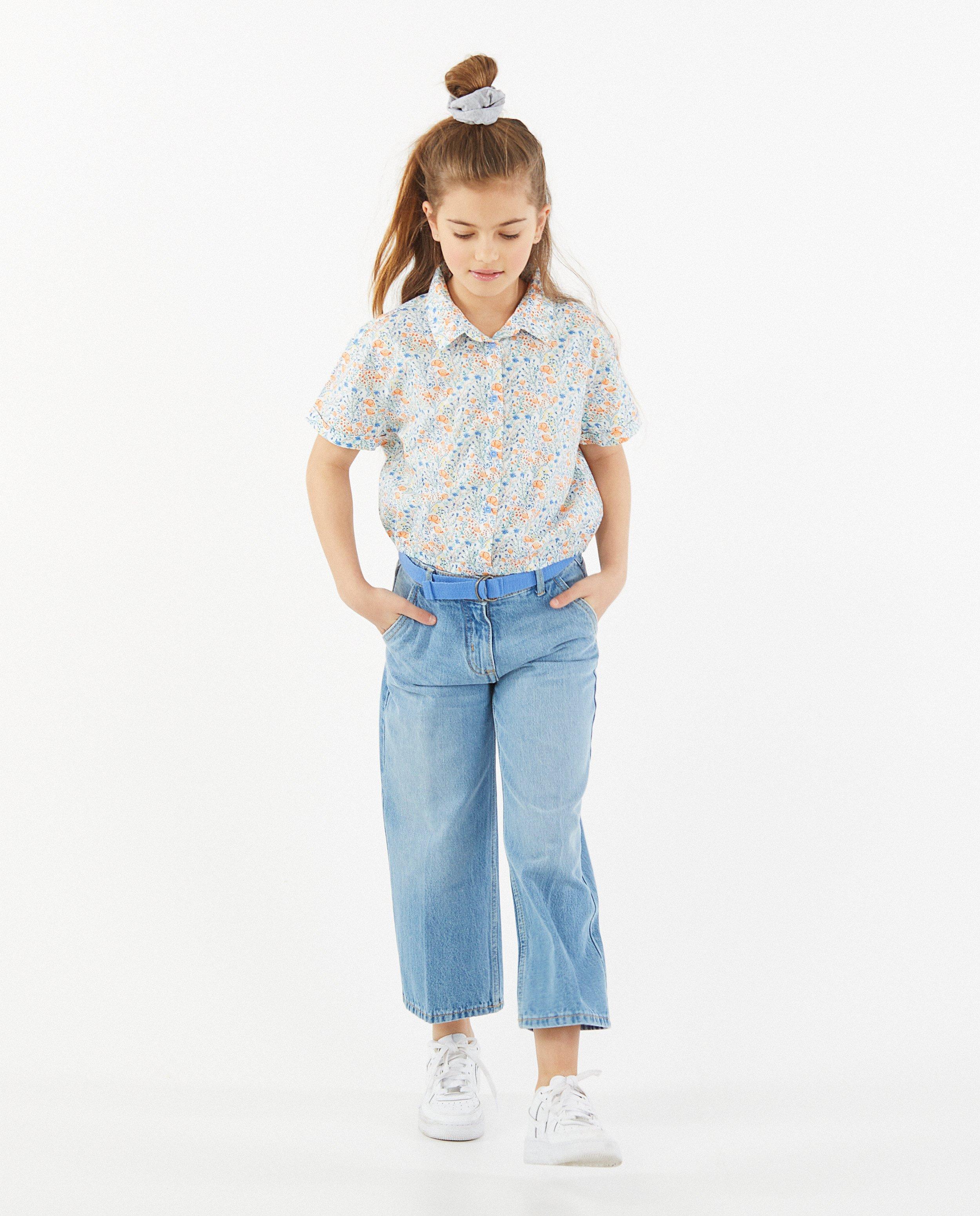 Wit hemdje met bloemenprint - met elastische zoom - Fish & Chips