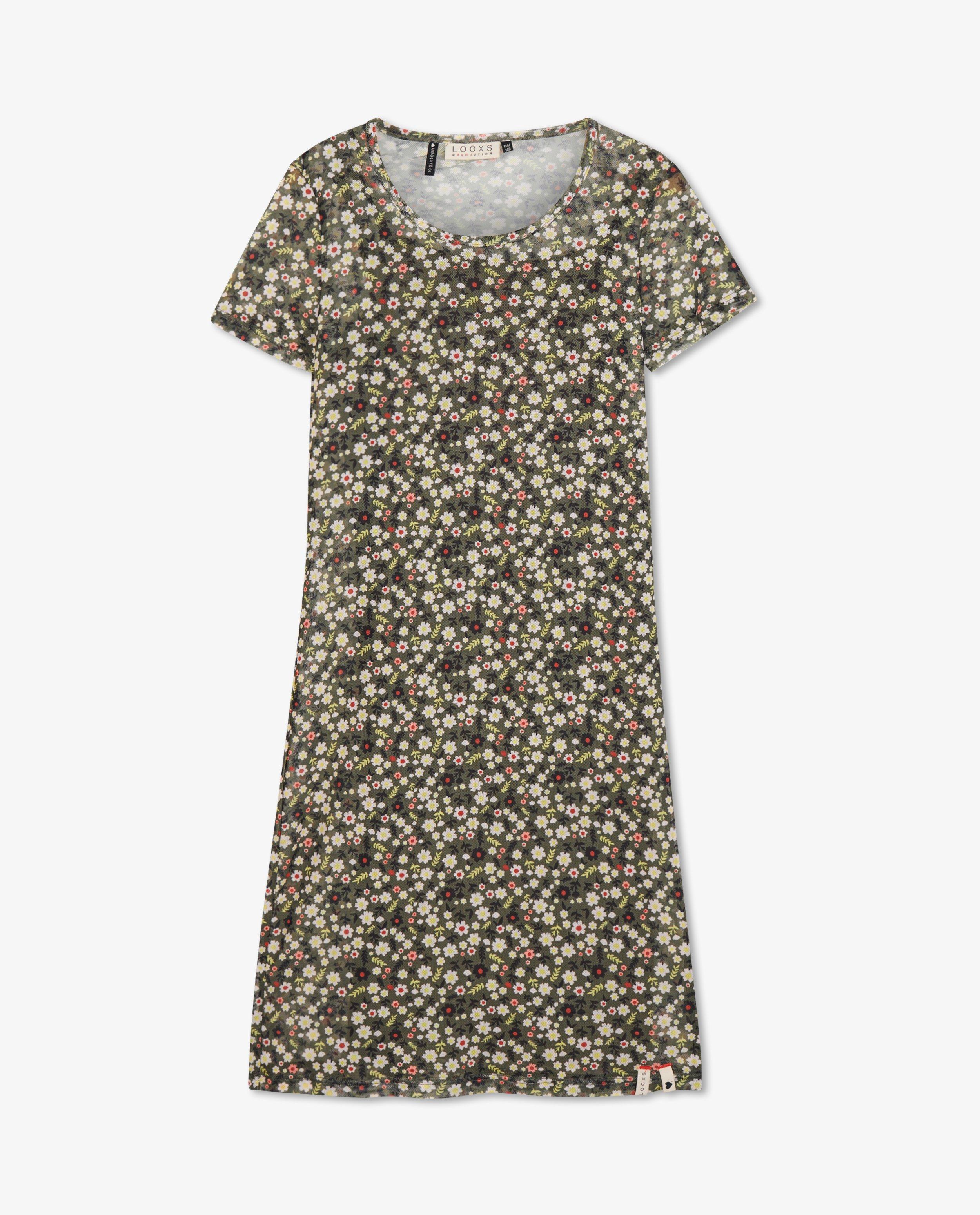 Kakigroene jurk met print Looxs - aansluitende fit - Looxs