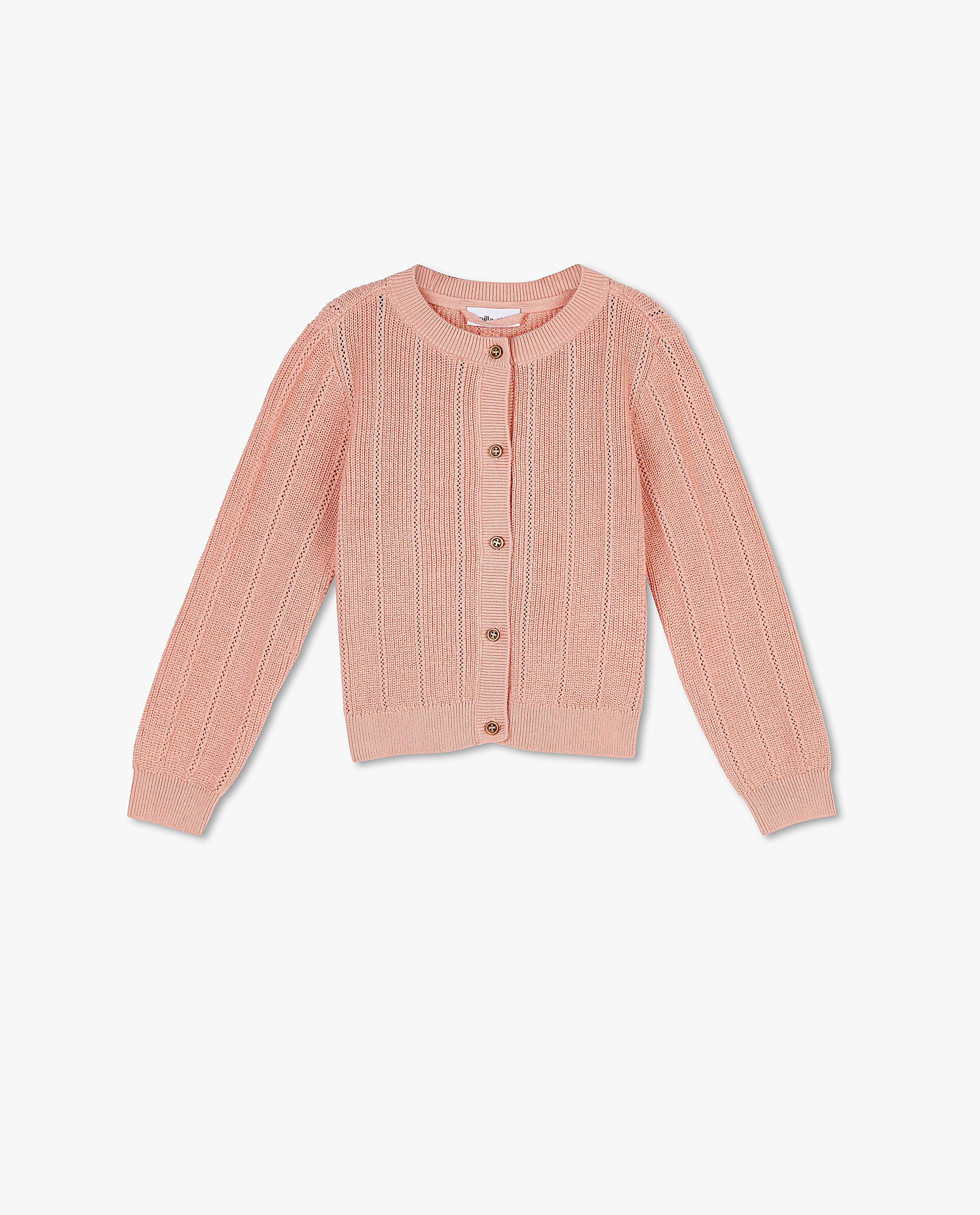 Donkerroze cardigan met ajour - null - Cuddles and Smiles