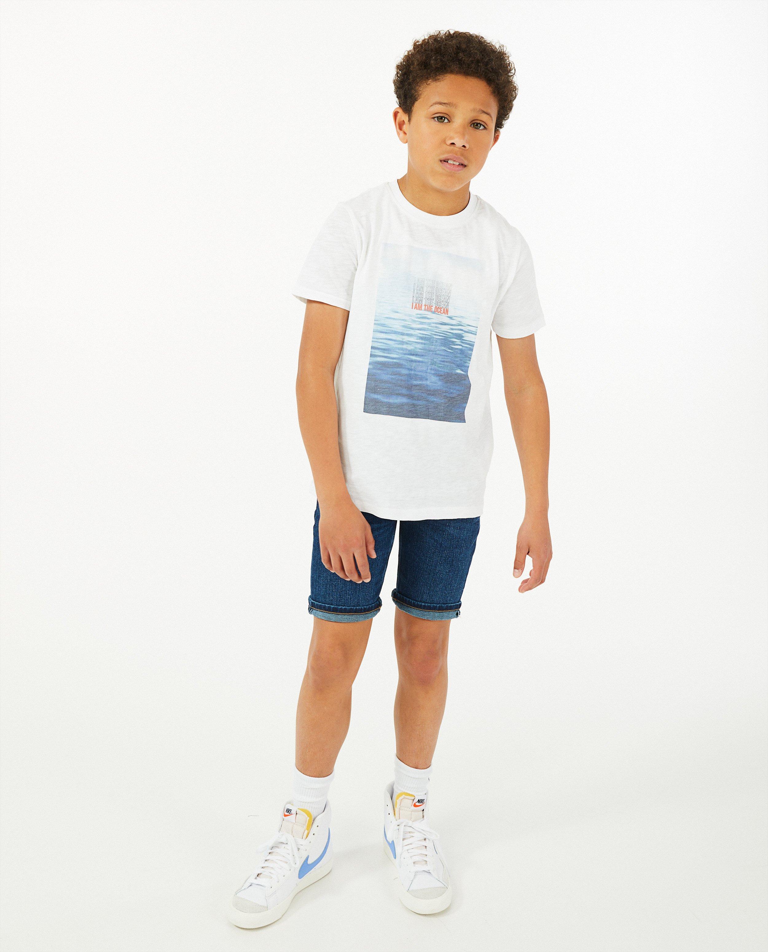 Bermuda denim post consumer I AM, 7-14 ans - bleu foncé - I AM
