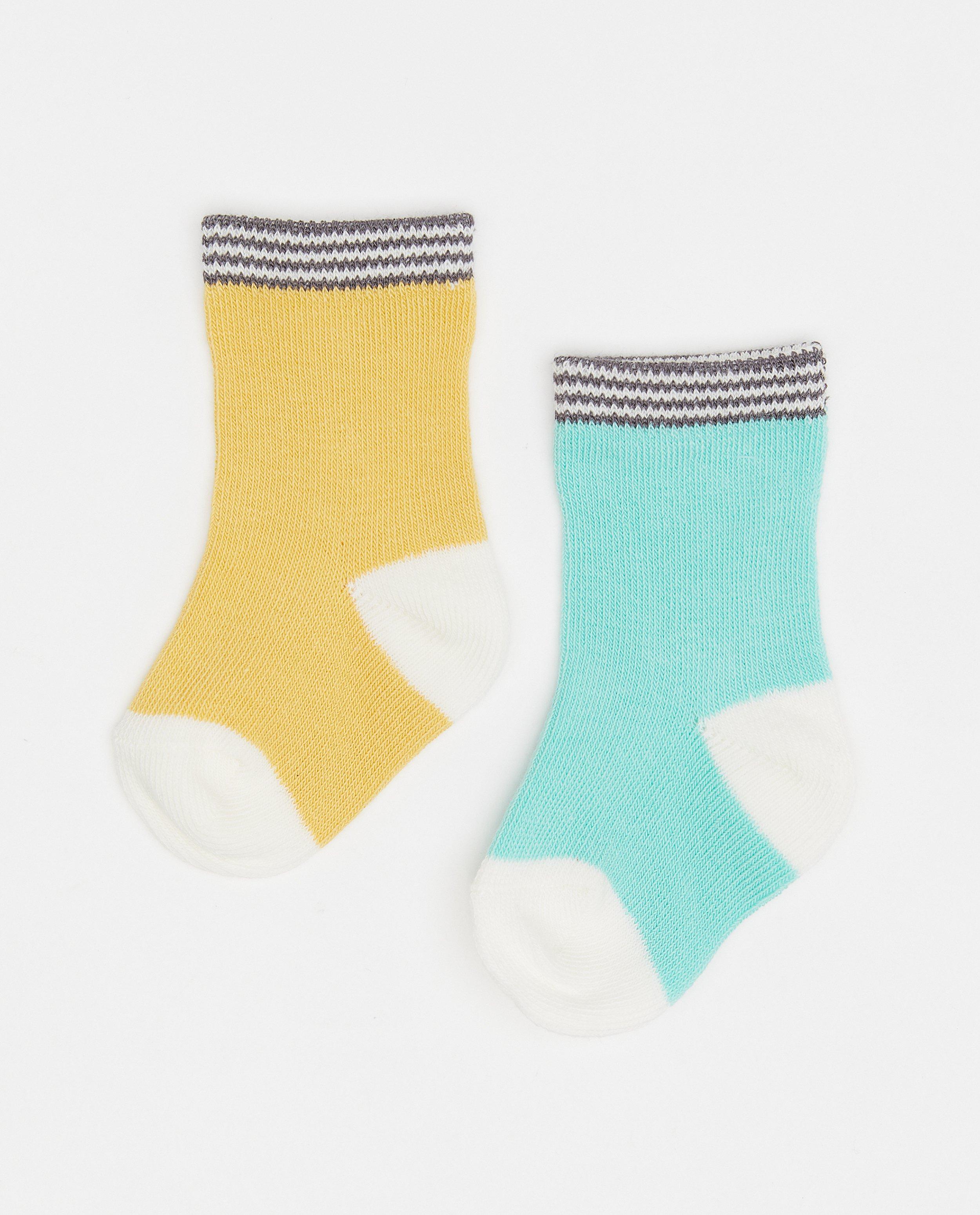 Set van 2 paar babykousjes - geel en blauw - Newborn 50-68