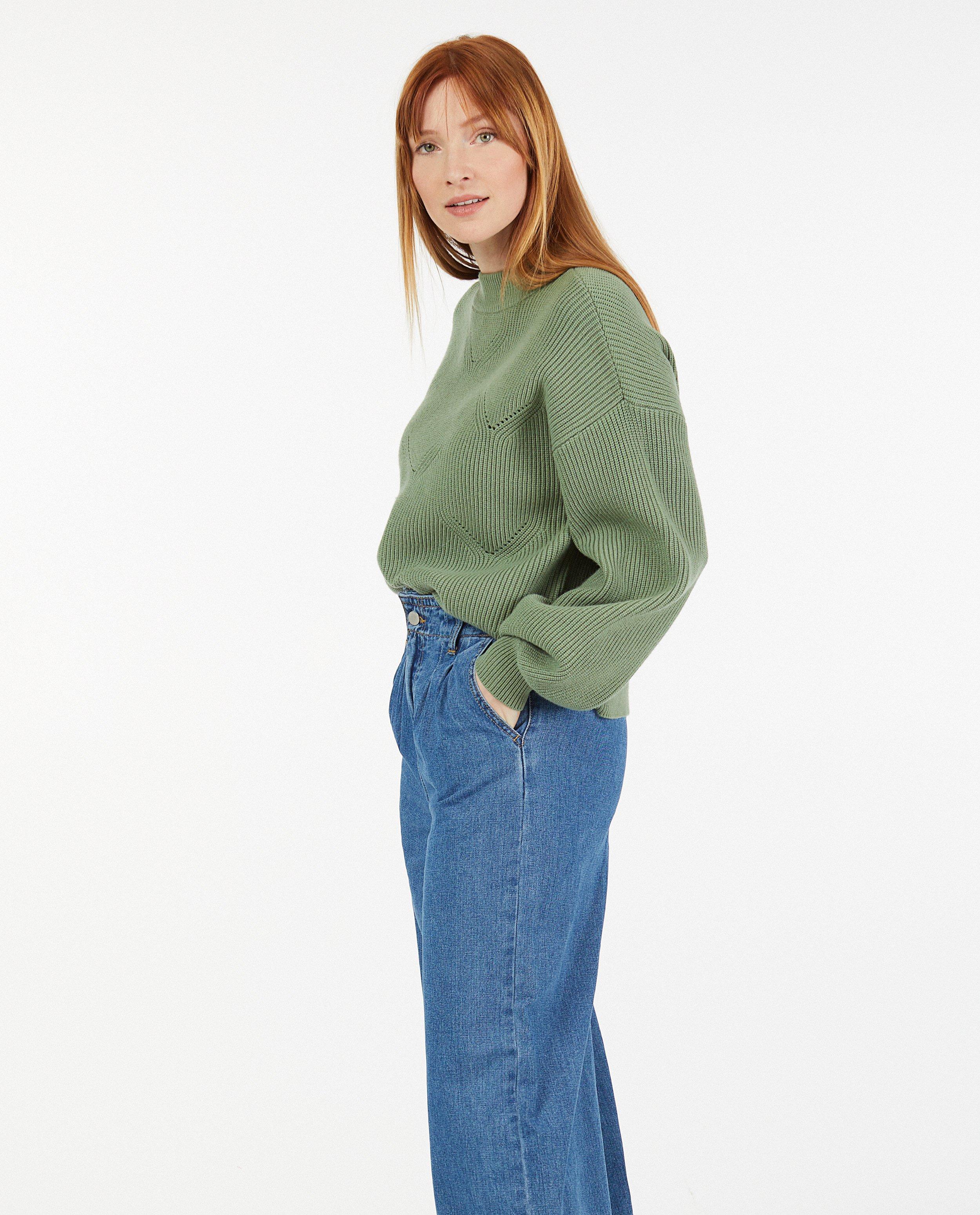 Pull vert à motif ajouré Sora - fin tricot - Sora