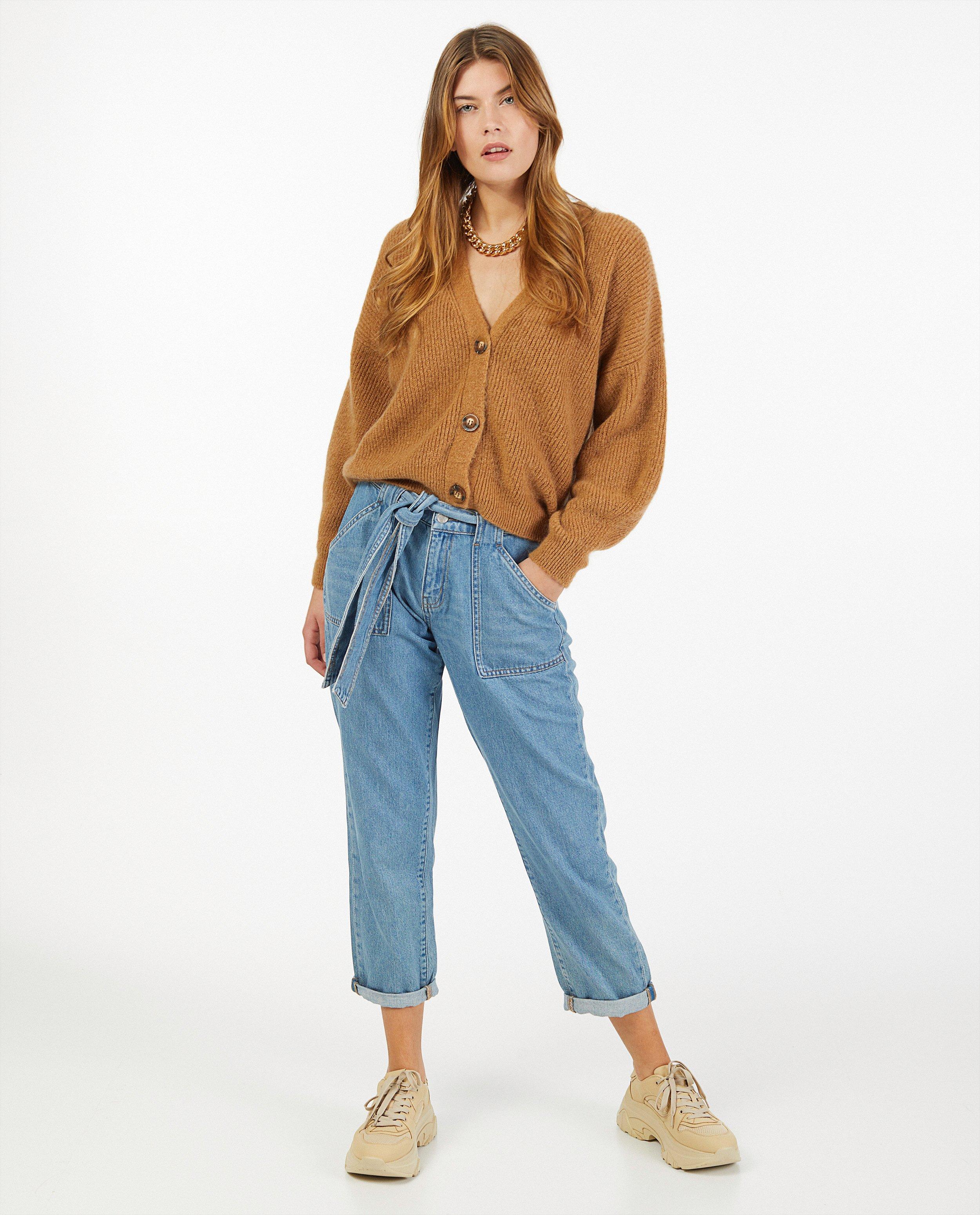 Cardigan brun en fin tricot - avec fermeture boutonnée - Ella Italia