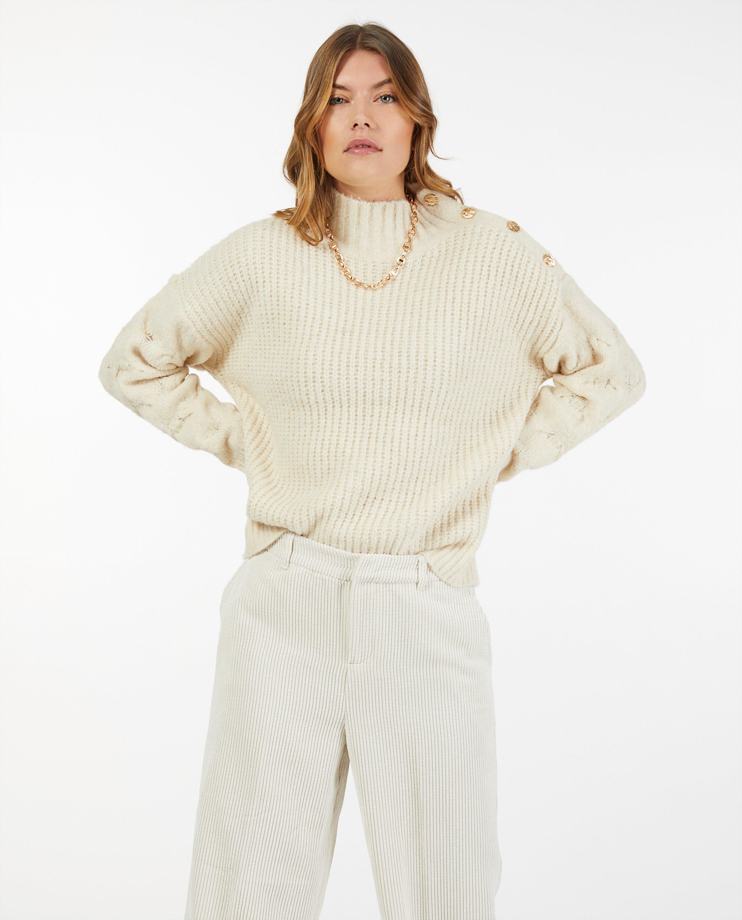 Offwhite trui met gebreid patroon - kabels en strepen - Ella Italia