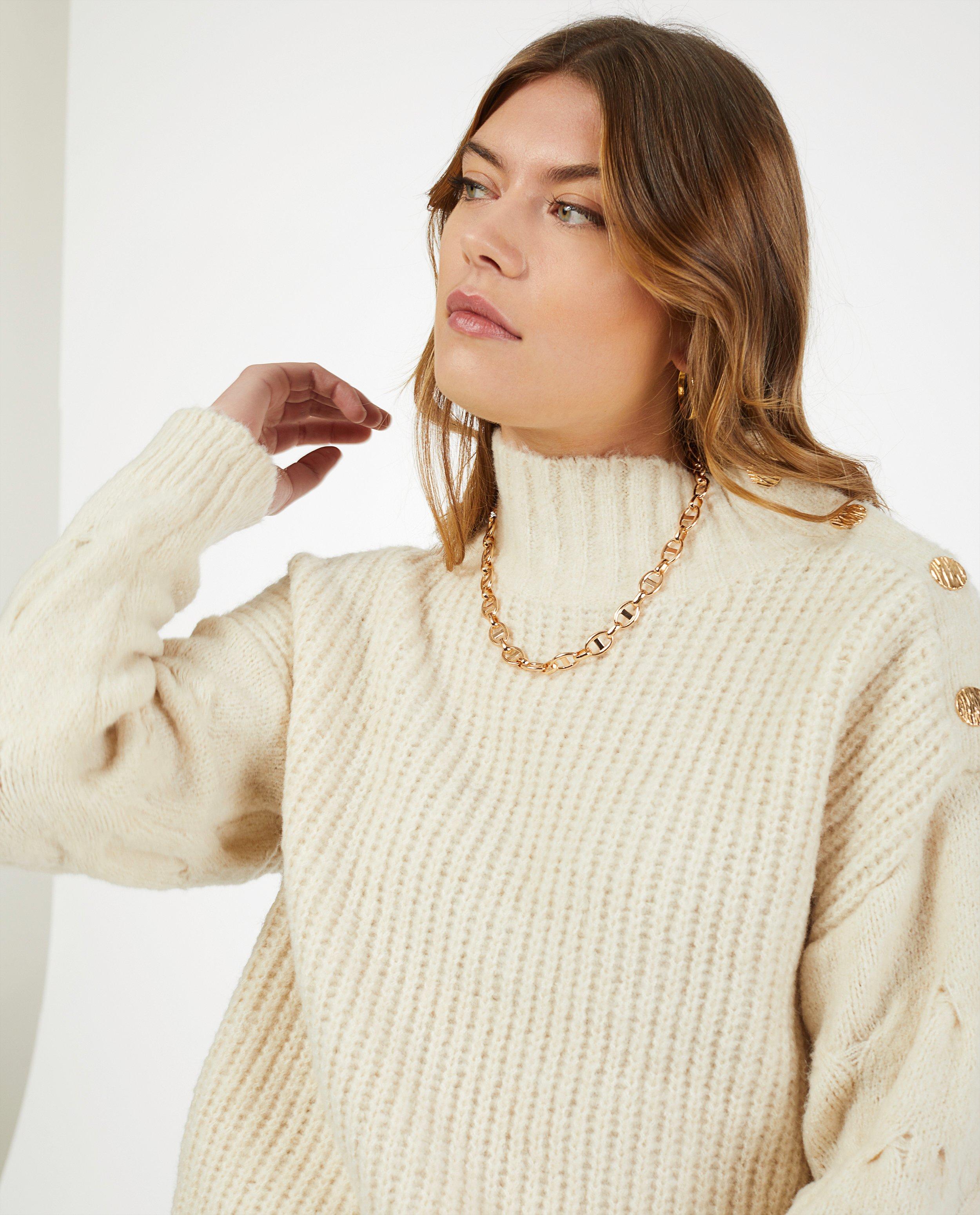 Truien - Offwhite trui met gebreid patroon