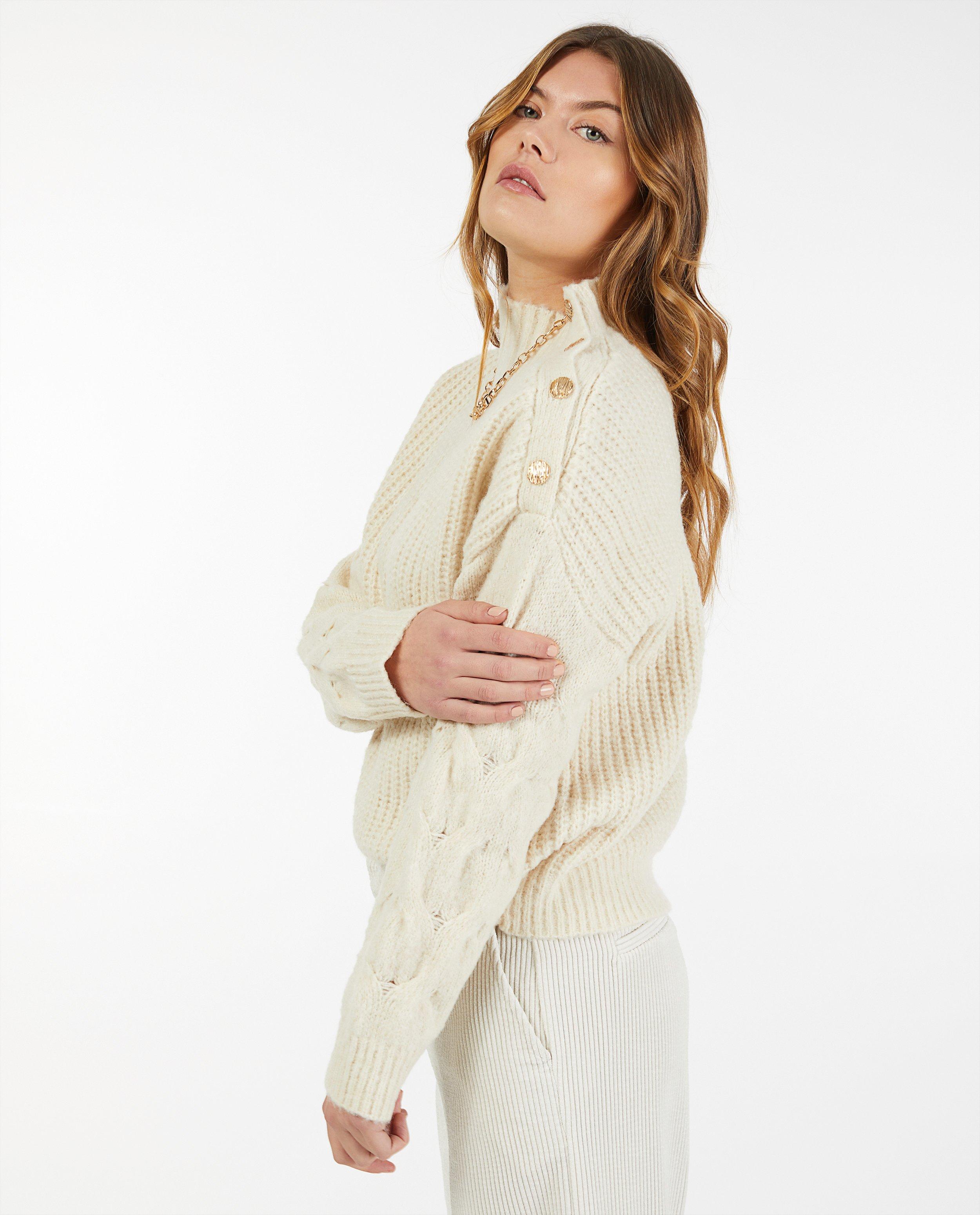 Truien - Offwhite trui met gebreid patroon