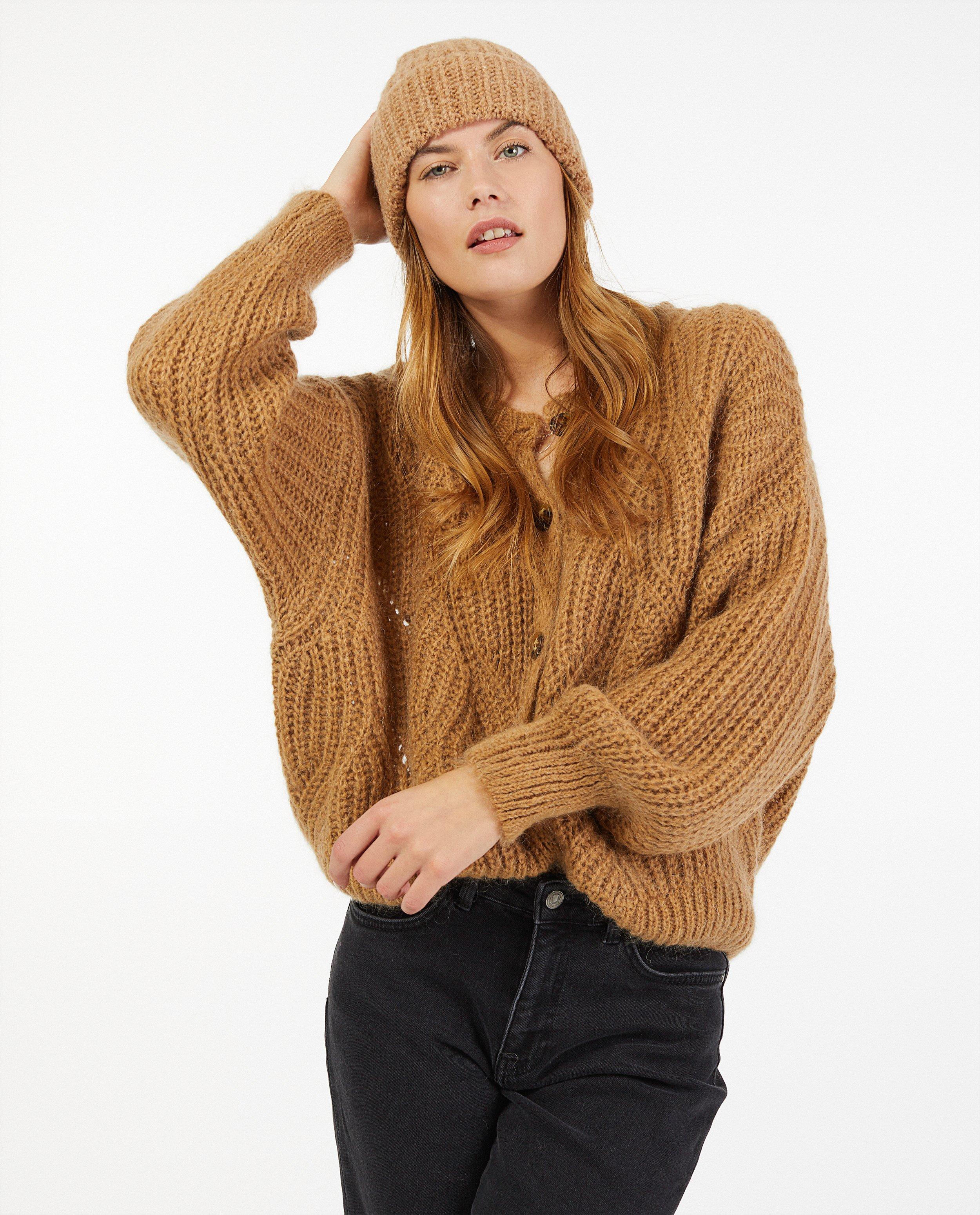 Cardigan beige en tricot - boutonné - Ella Italia
