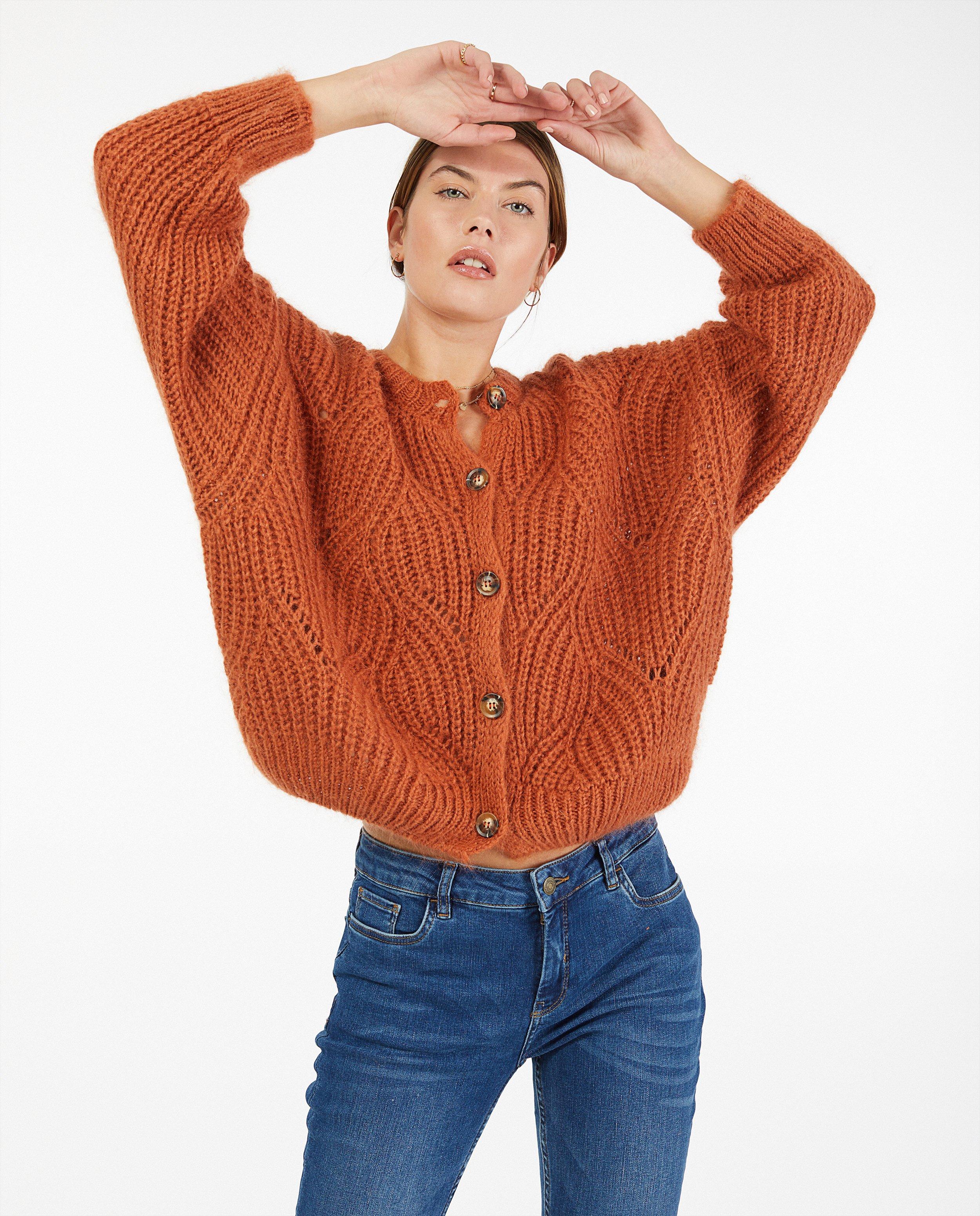 Gebreide cardigan in oranjebruin - met knopen - Ella Italia