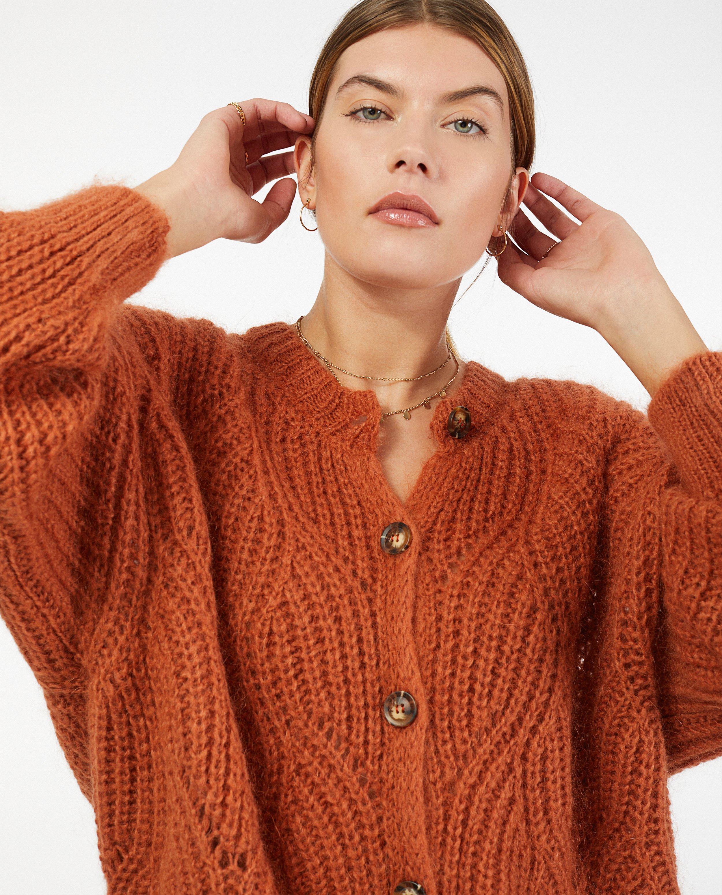 Cardigans - Gebreide cardigan in oranjebruin