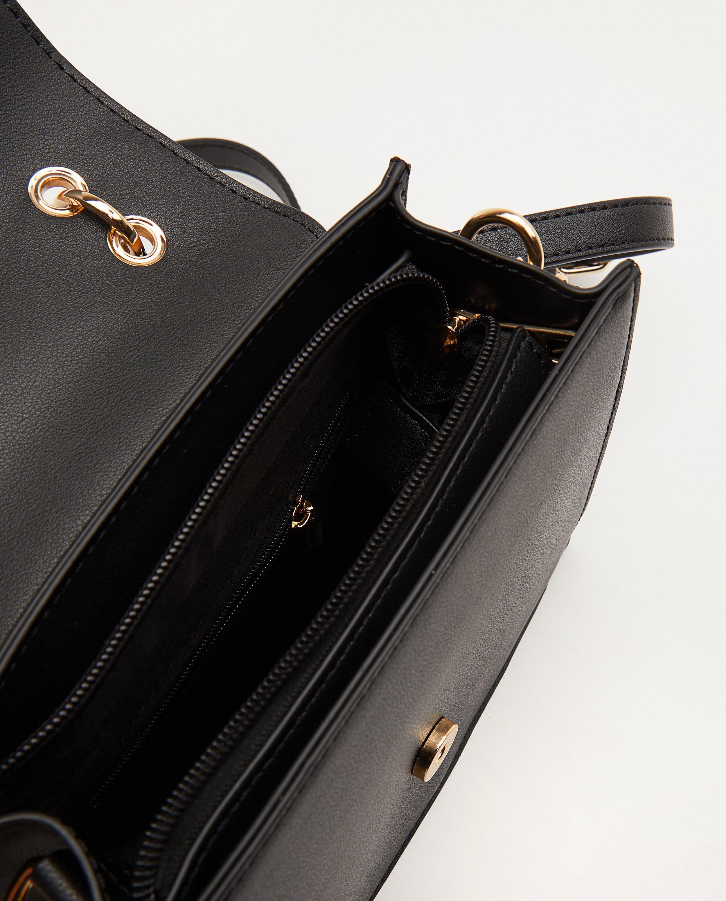 Sacs - Sac à main noir avec poignée au look bois