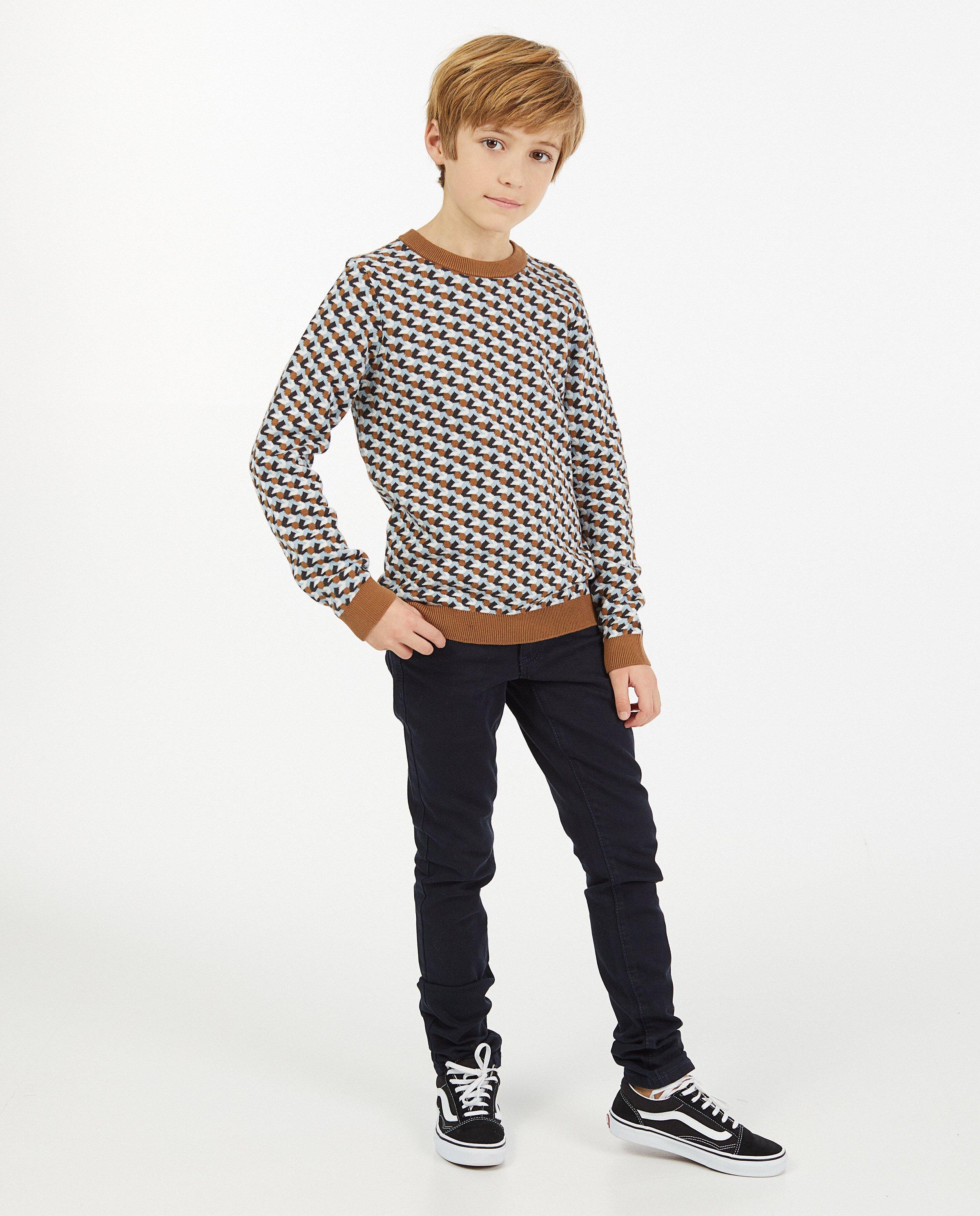 Gebreide trui met jacquard patroon - blauw en wit - Fish & Chips