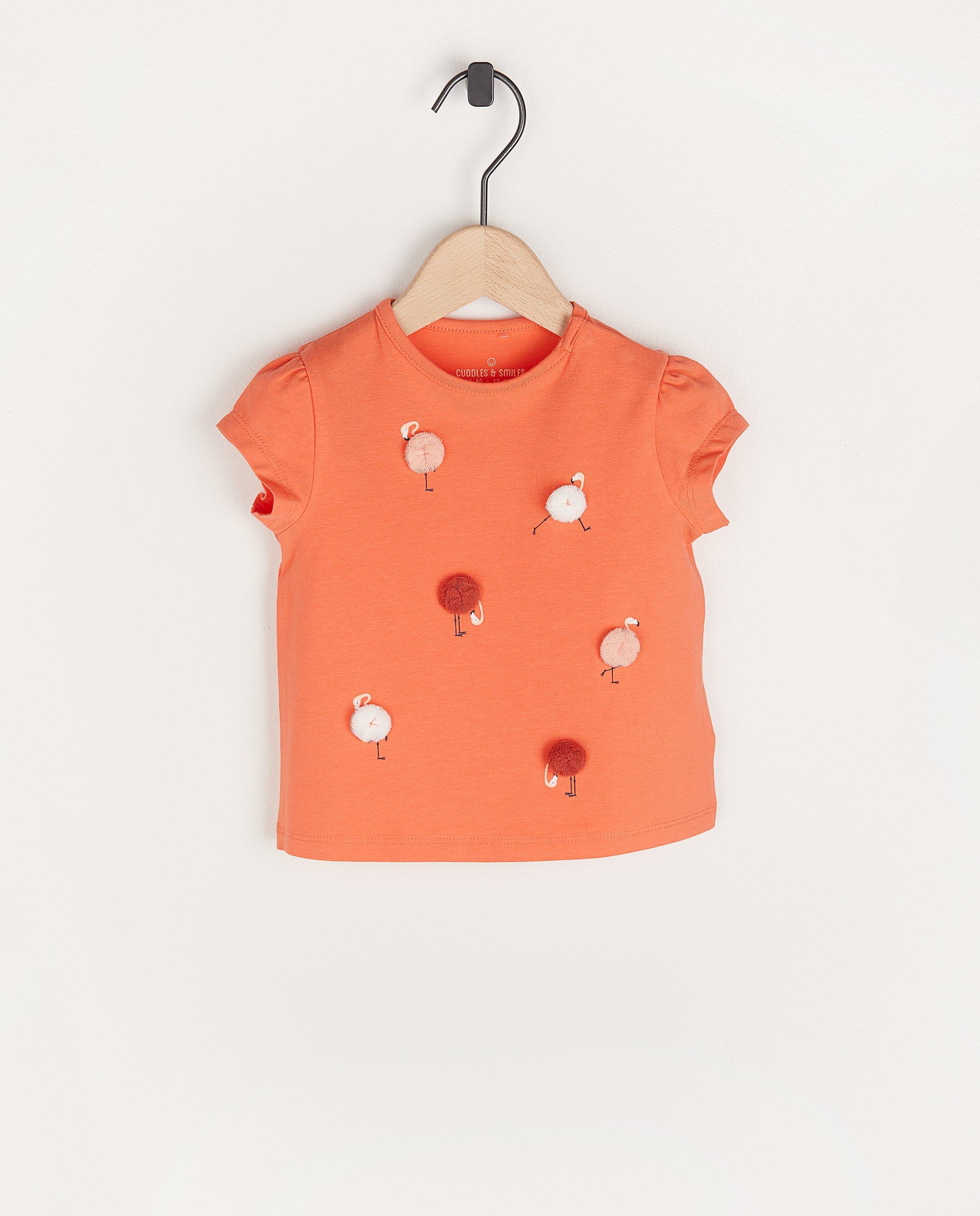 T-shirt rose à imprimé à flamants roses - en coton bio - Cuddles and Smiles