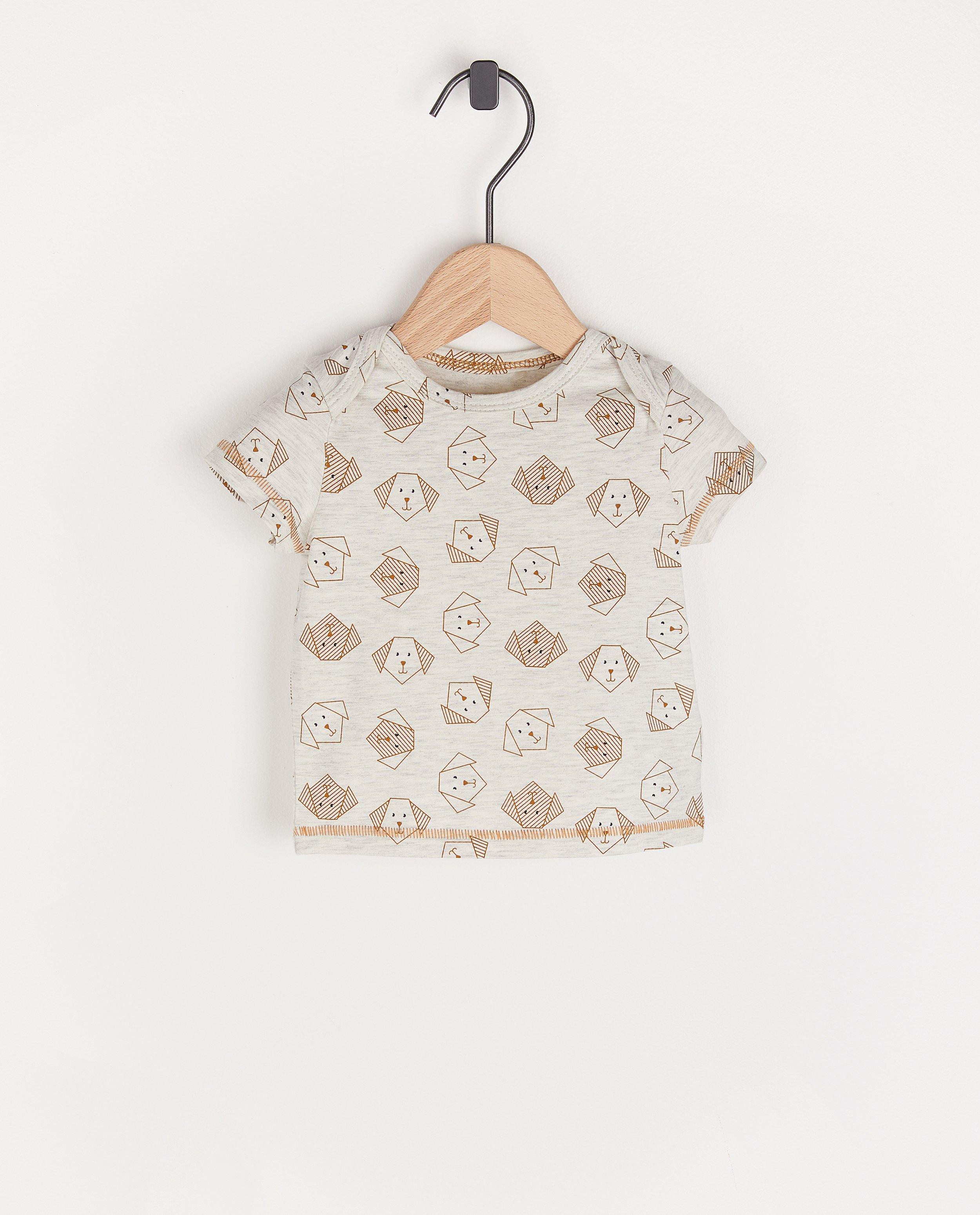 Gemêleerd T-shirtje met hondenprint - lichtgrijs - Newborn 50-68