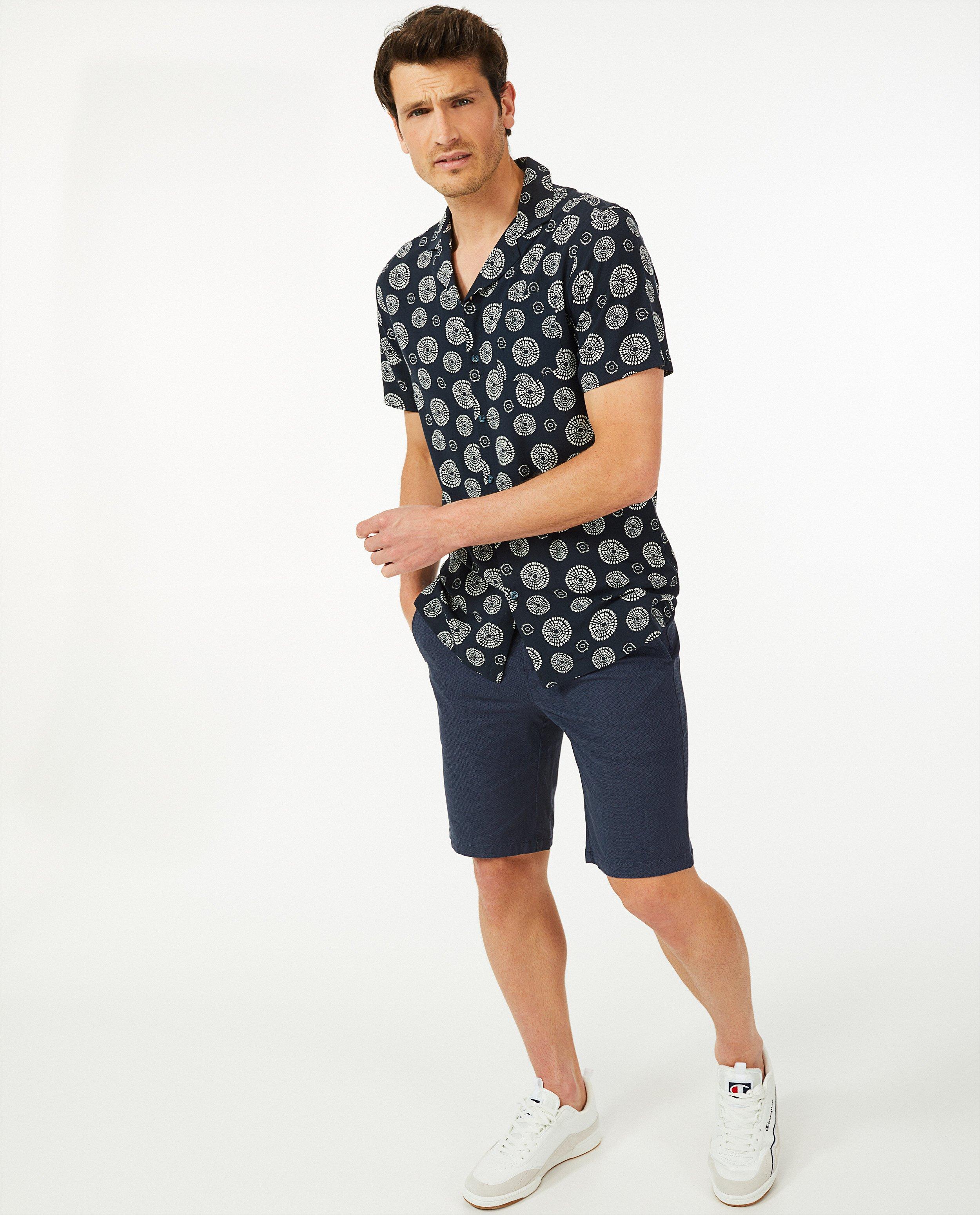 Blauw hemd met print - met korte mouwen - Quarterback