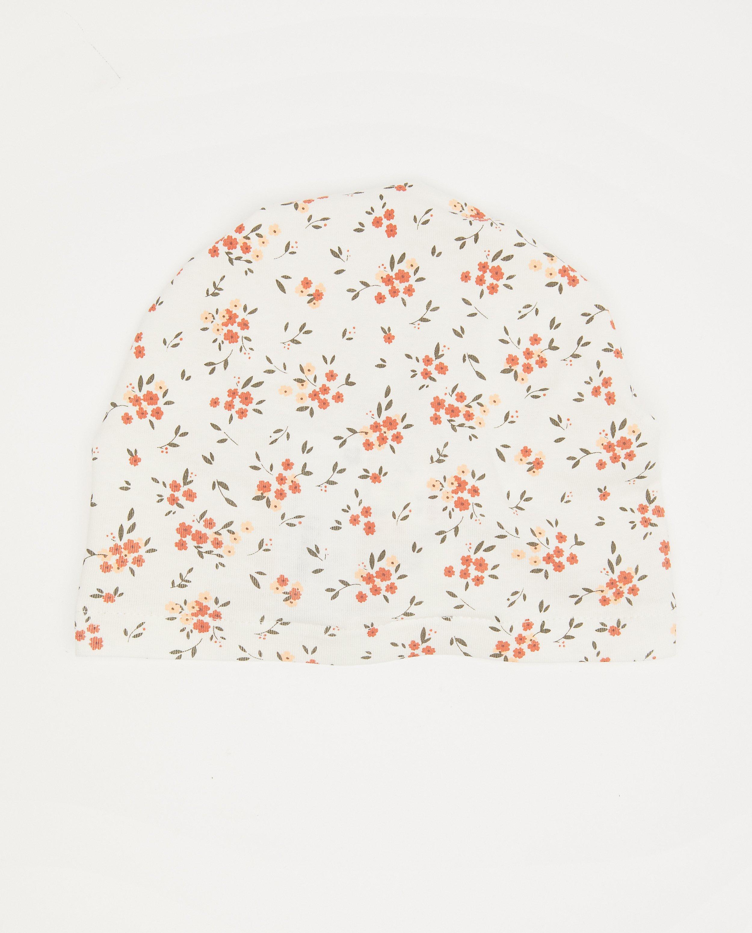 Bonneterie - Bonnet blanc à imprimé fleuri
