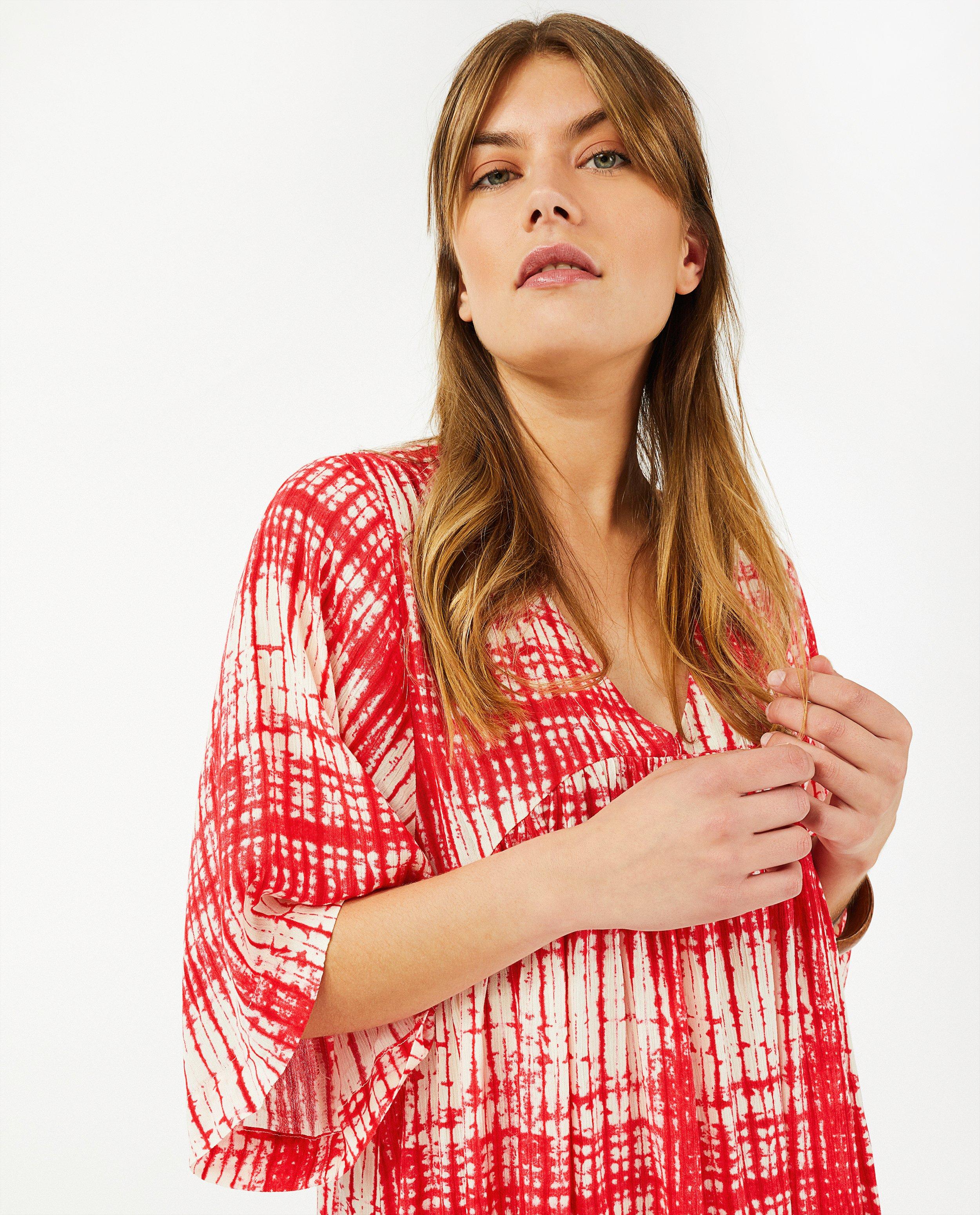 Rood-witte jurk met tie dye Youh! - van viscose crêpe - Sora