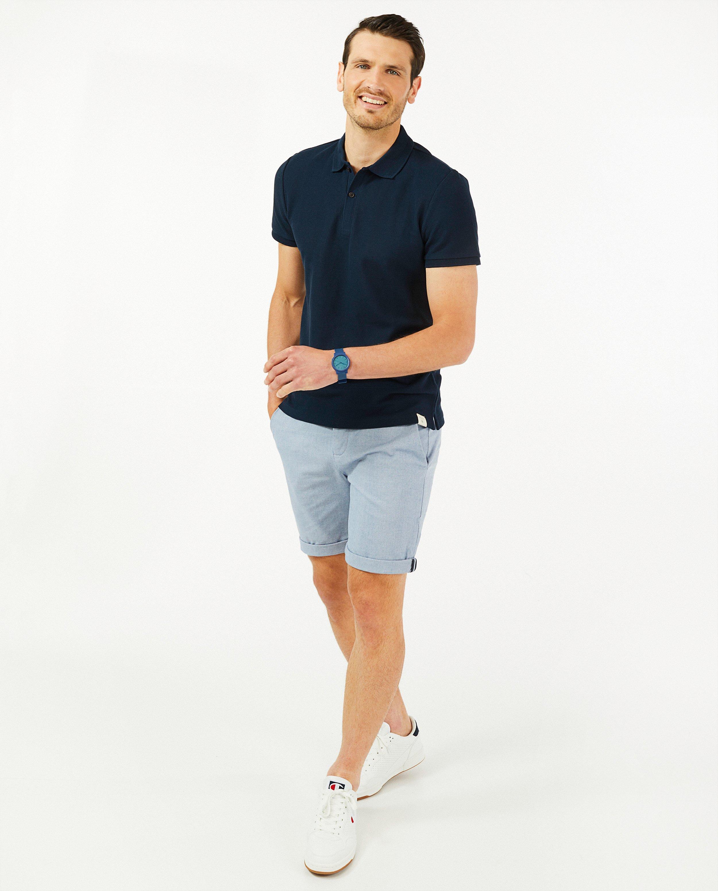 Blauwe polo van biokatoenmix - met piqué structuur - Quarterback