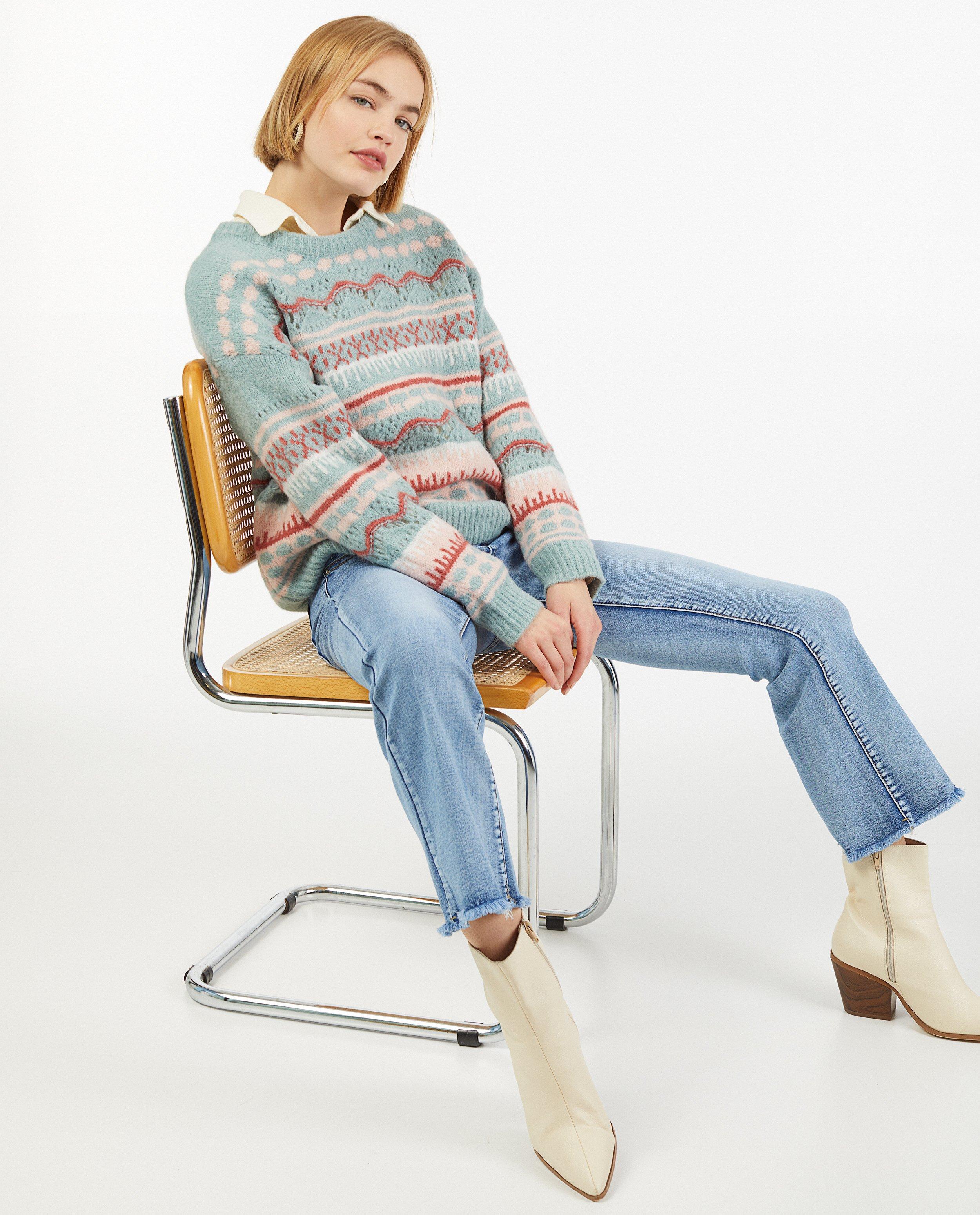 Pull en tricot à partie ajourée et notes colorées - tricot fin - Ella Italia