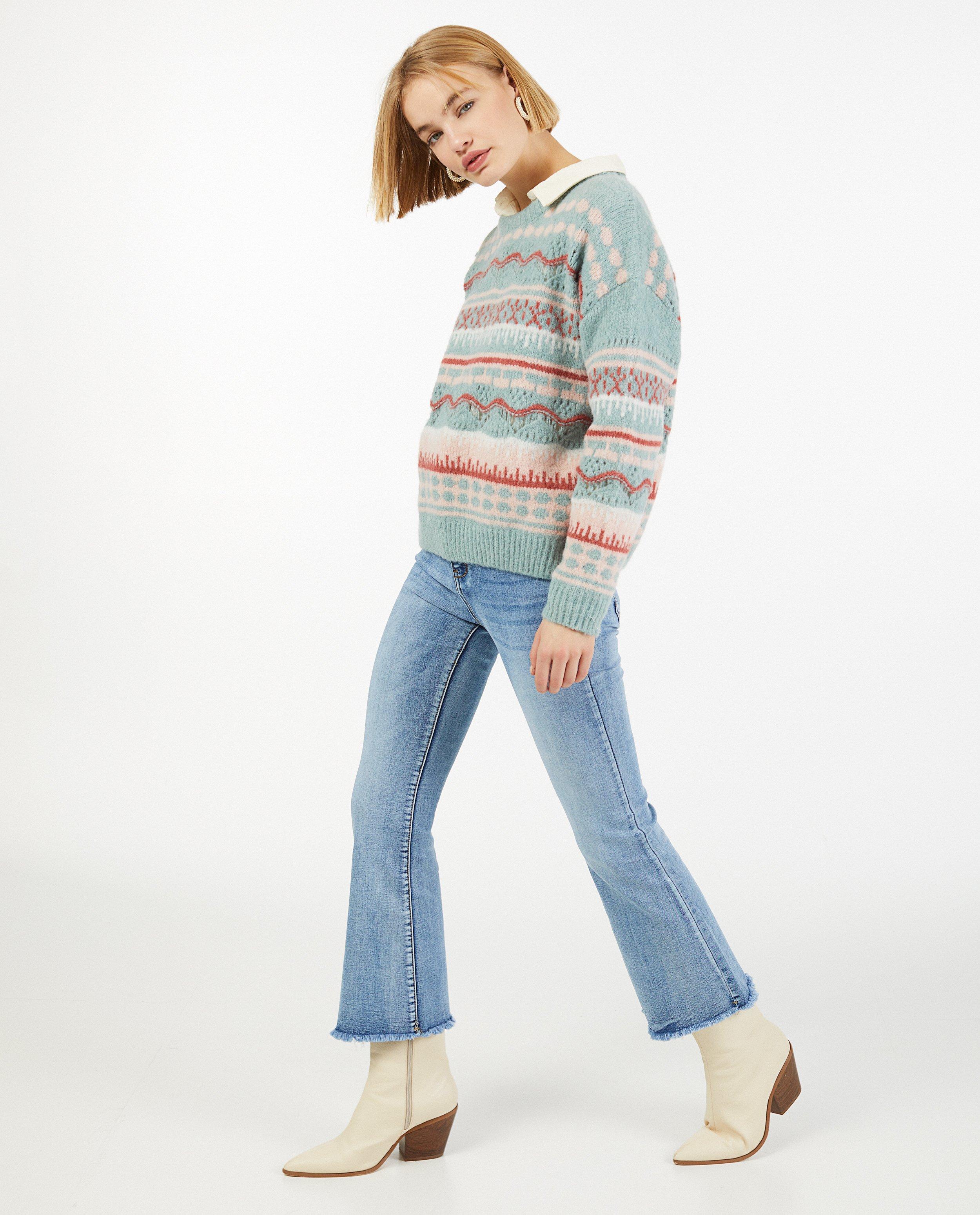 Pulls - Pull en tricot à partie ajourée et notes colorées