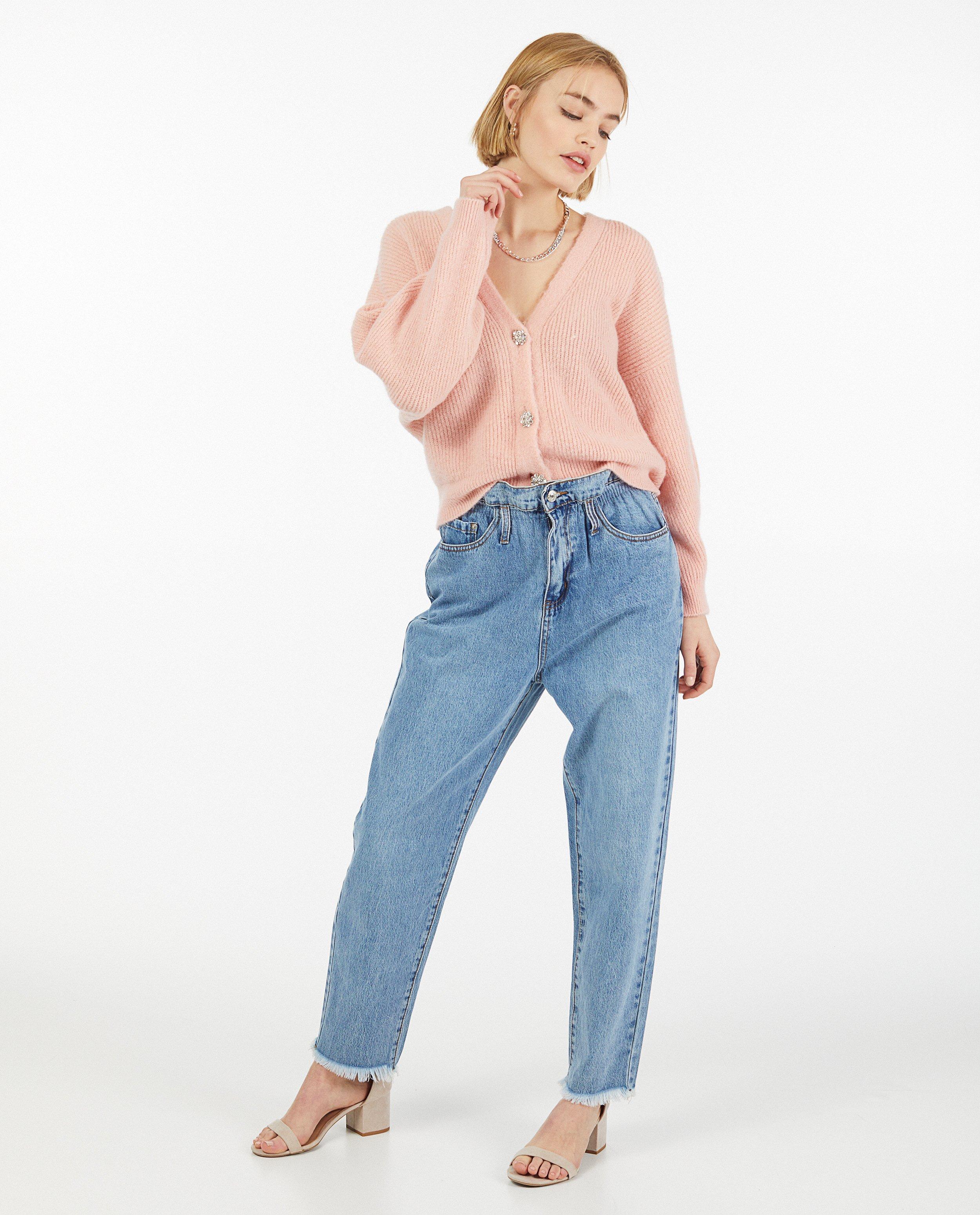 Cardigan rose avec des boutons décoratifs - fin tricot - Ella Italia