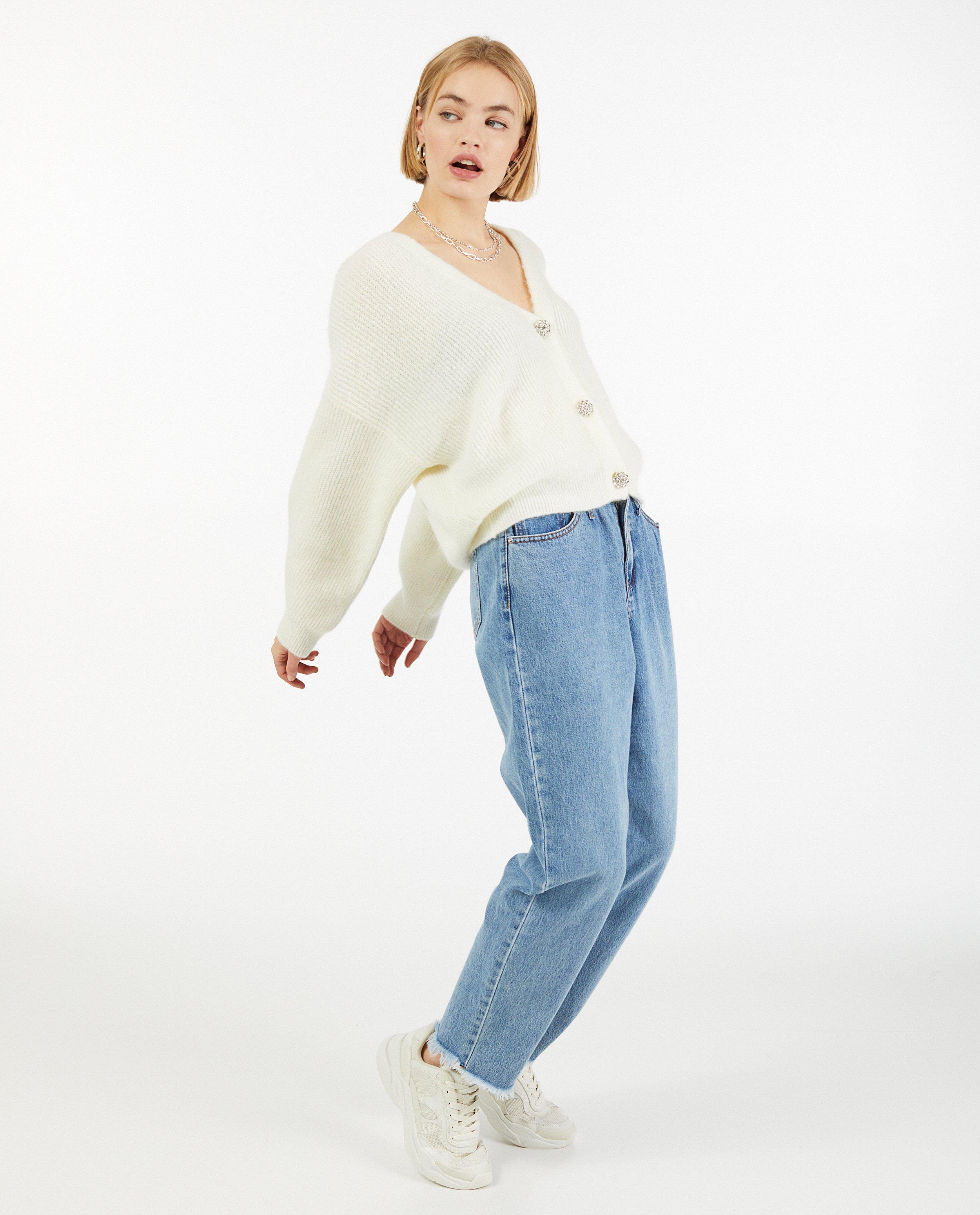 Cardigan blanc avec des boutons décoratifs - fin tricot - Ella Italia