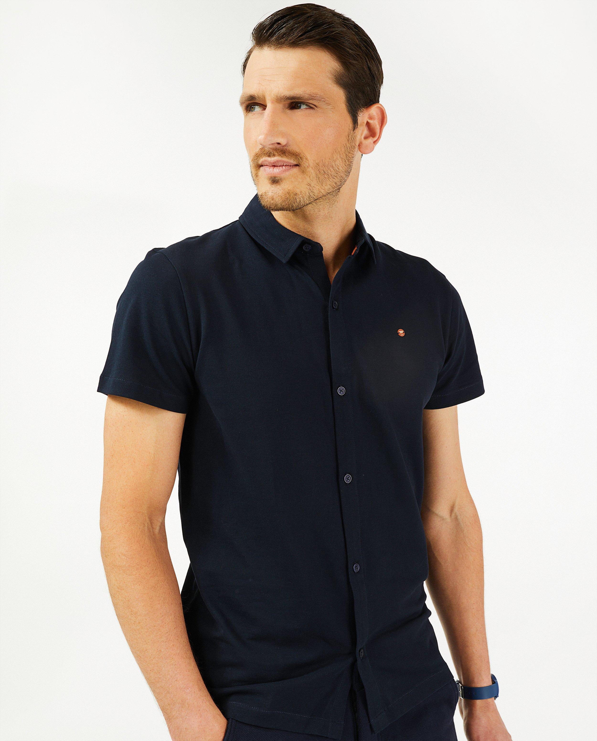 Chemise en coton bio à relief - à manches courtes - Quarterback