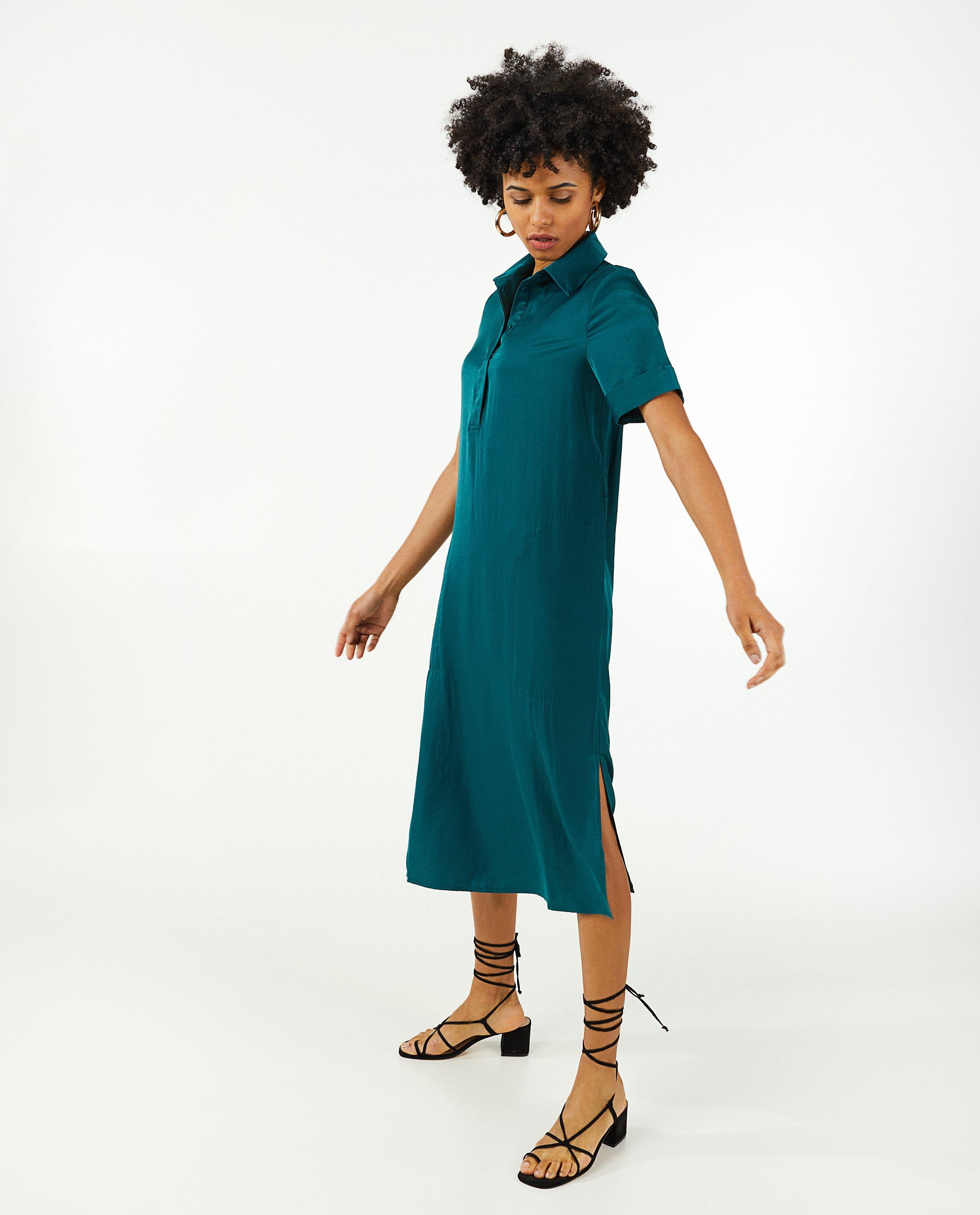 Robe rose en satin Sora - ceinture à nouer - Sora