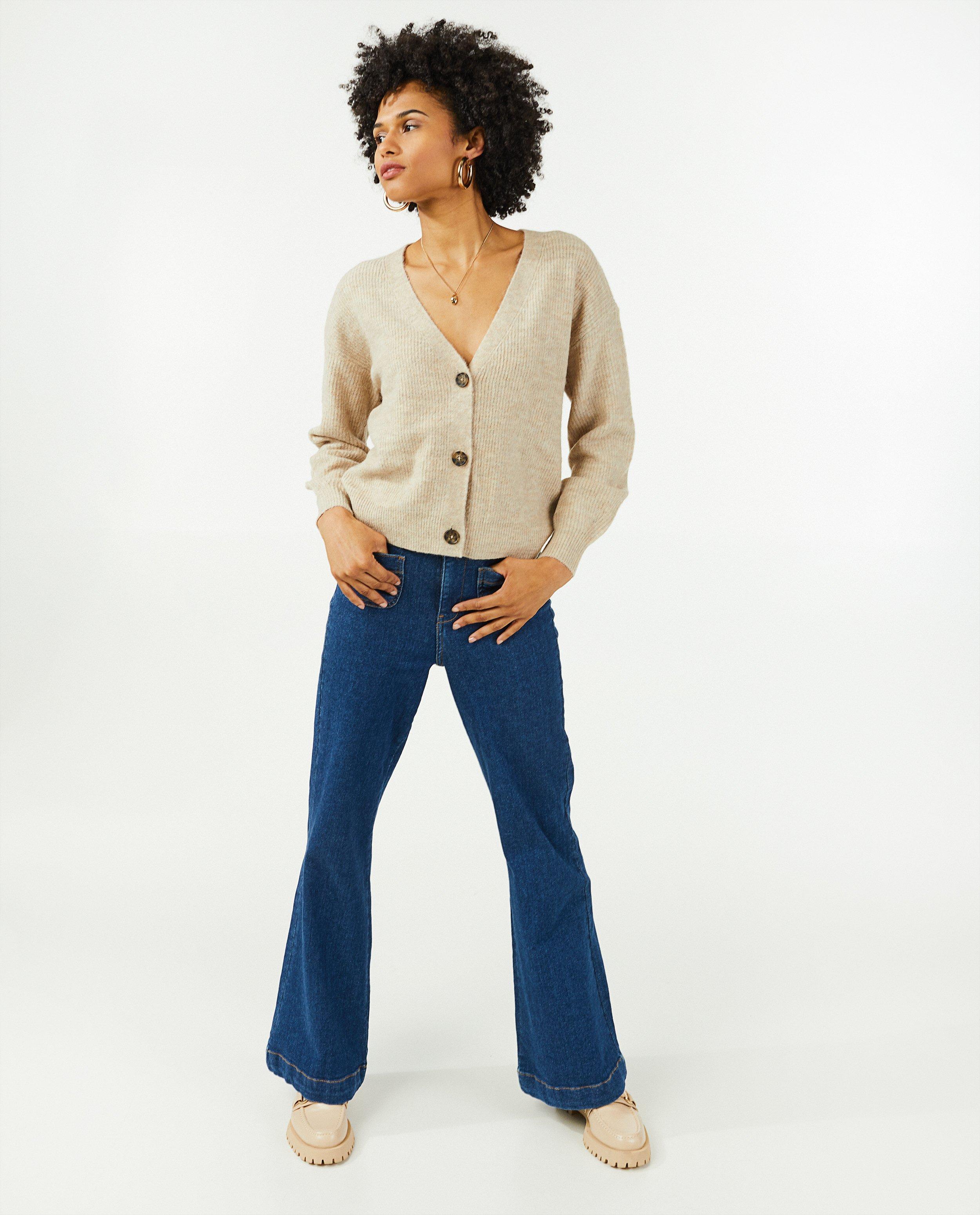 Gebreide cardigan in beige Sora - met V-hals - Sora