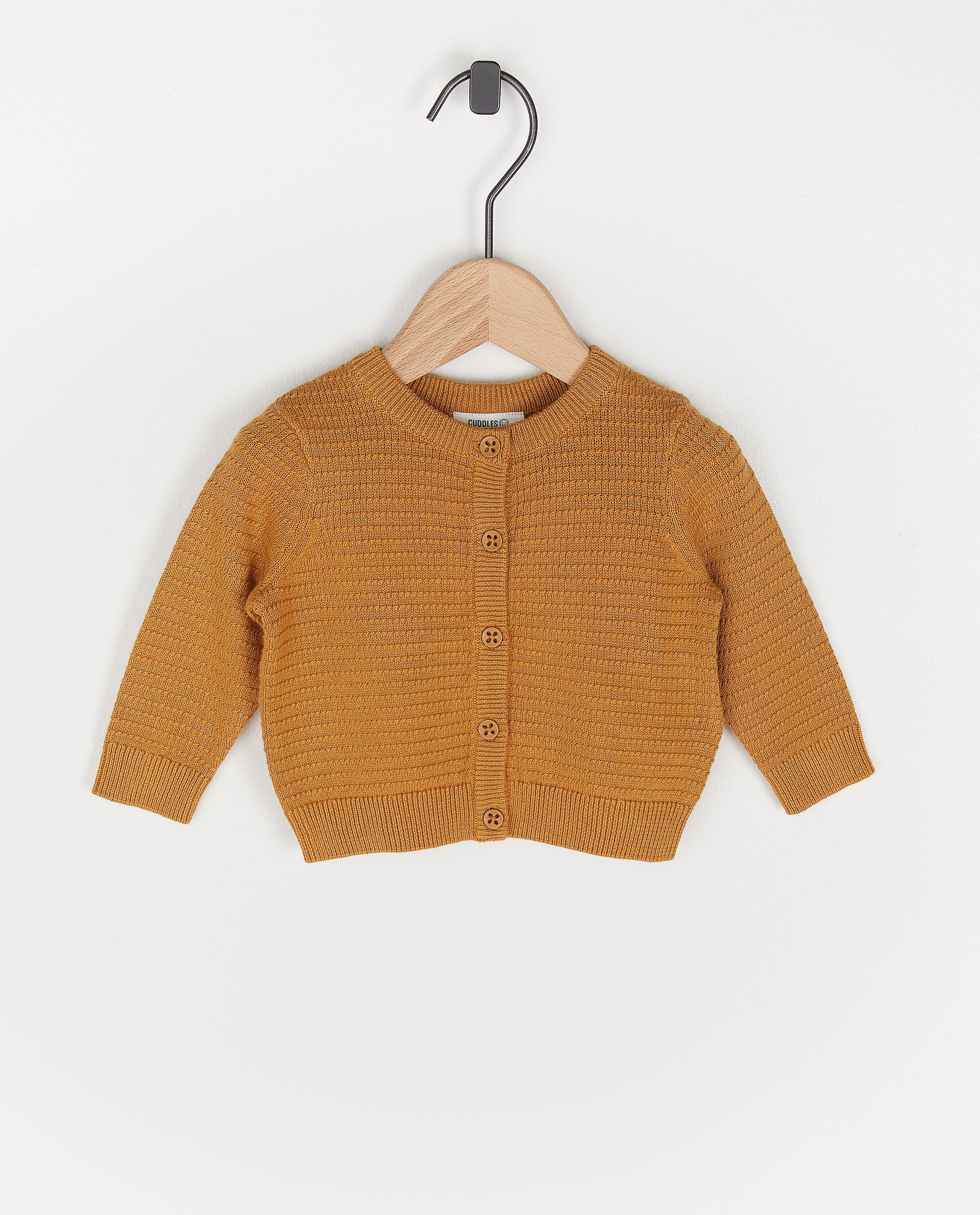 Cardigan en coton bio camel - à motif tricoté - Cuddles and Smiles