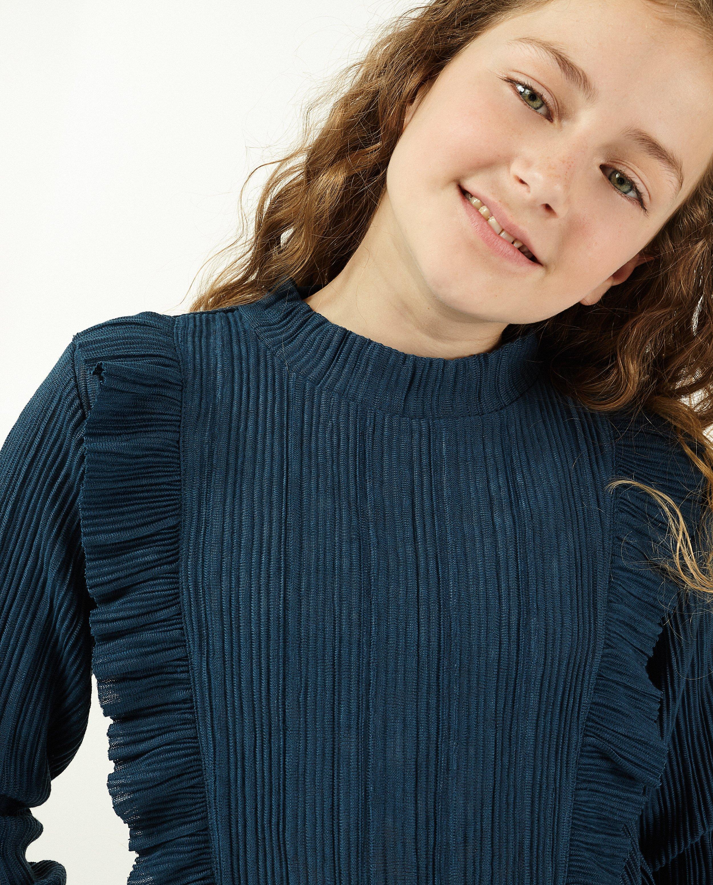 T-shirts - Donkerblauwe longsleeve met volants