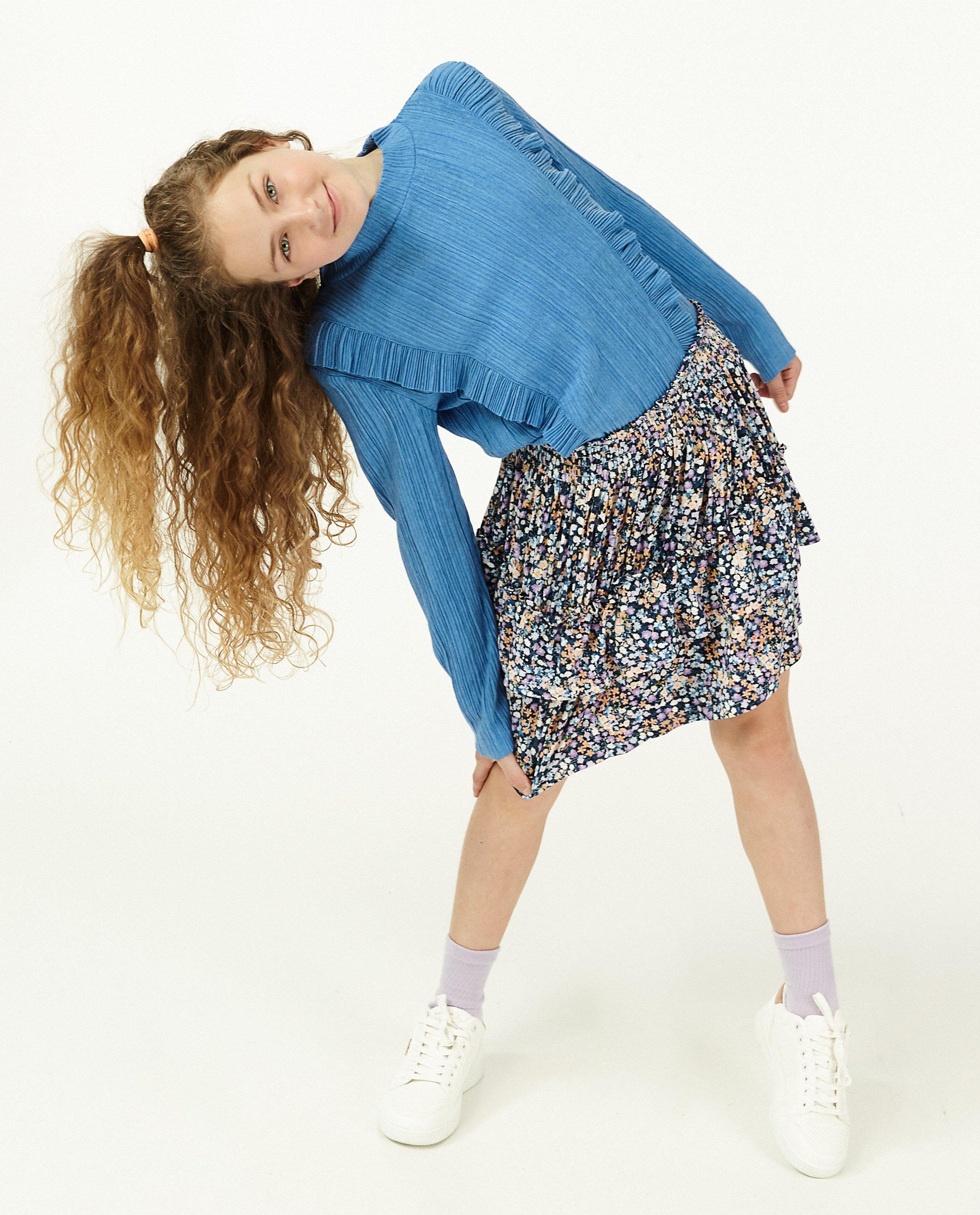 Blauwe longsleeve met volants - van ribstof - Fish & Chips