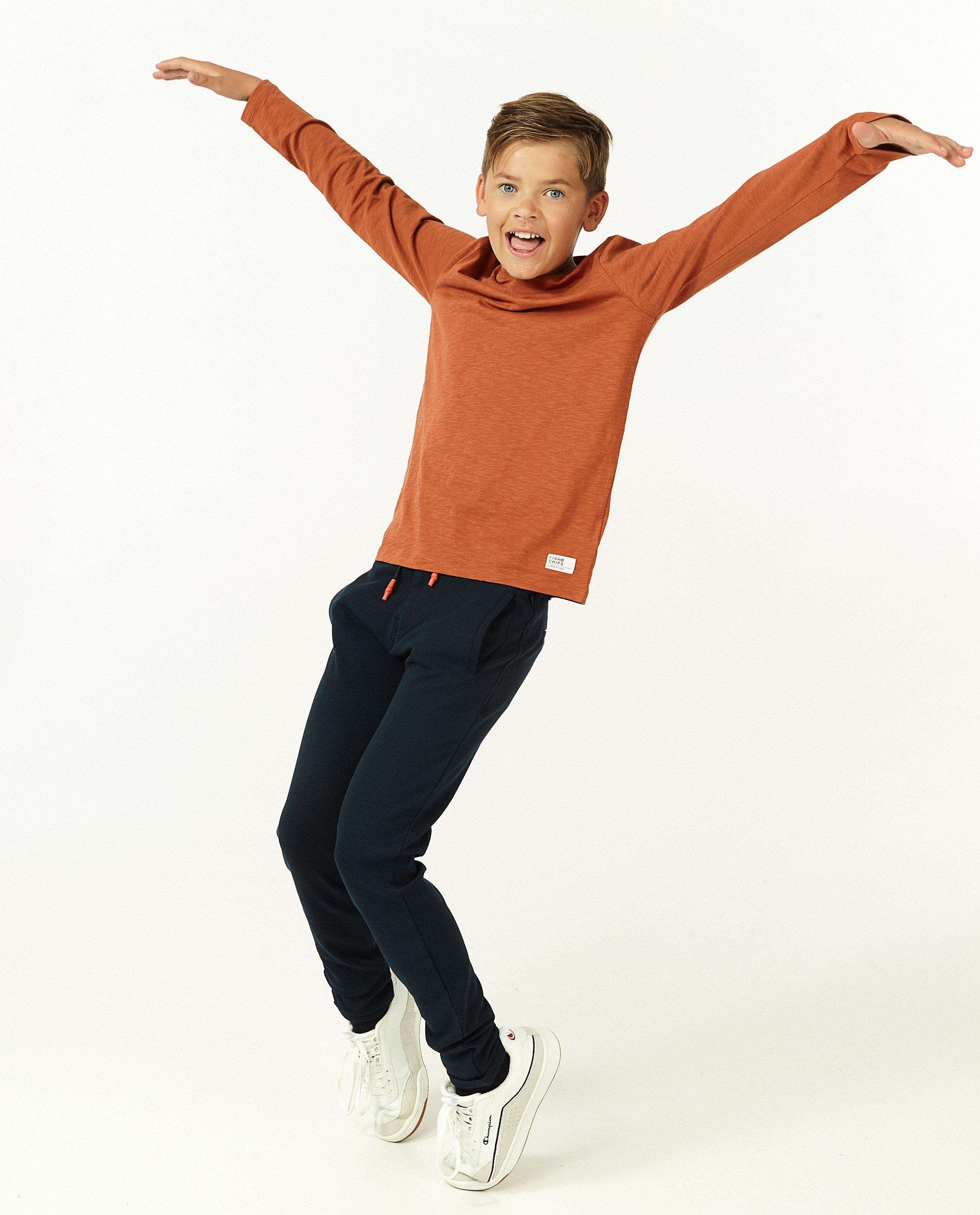 Biokatoenen longsleeve, 7-14 jaar - met borstzakje - Fish & Chips