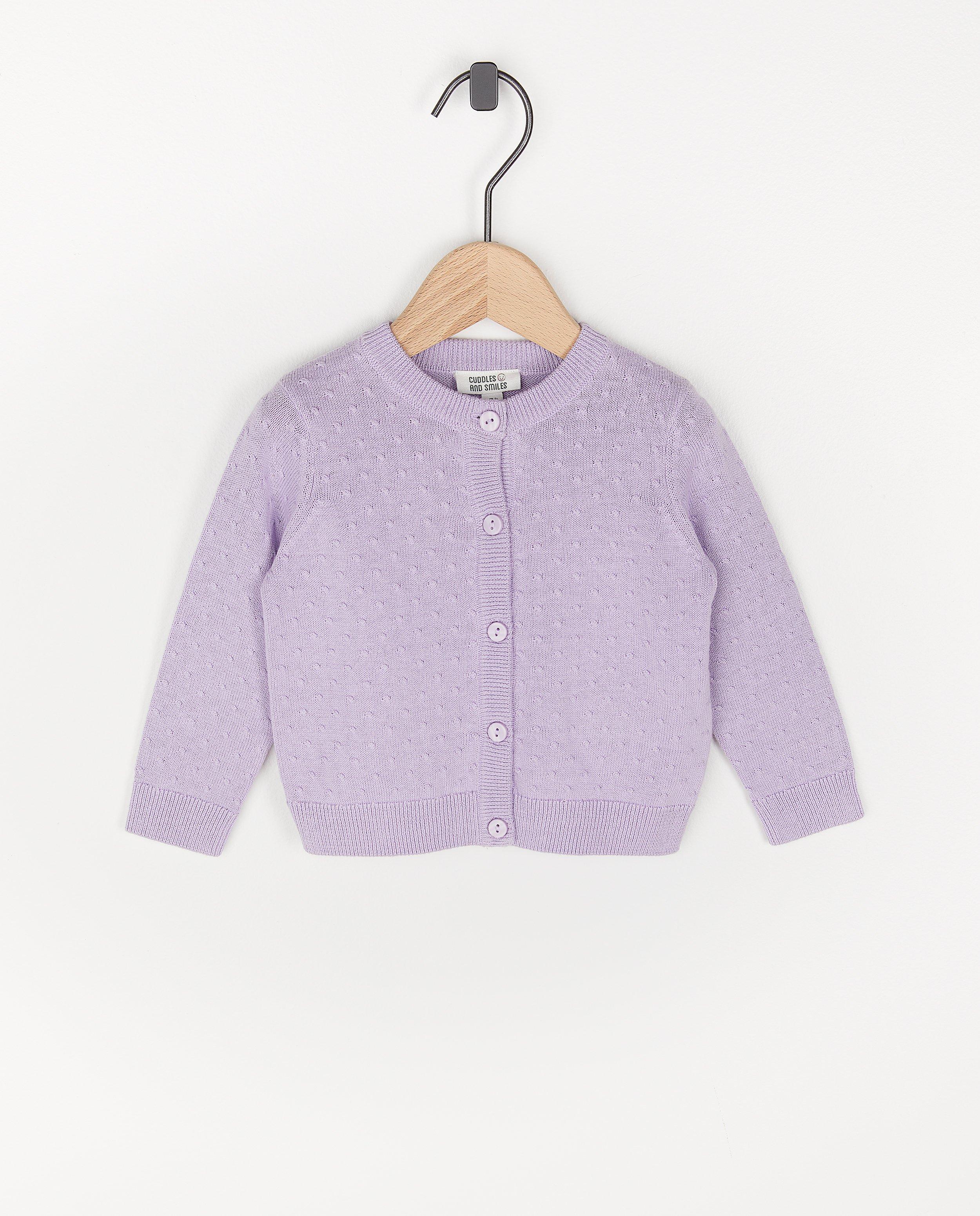 Cardigan en coton bio lilas - avec motif en relief - Cuddles and Smiles