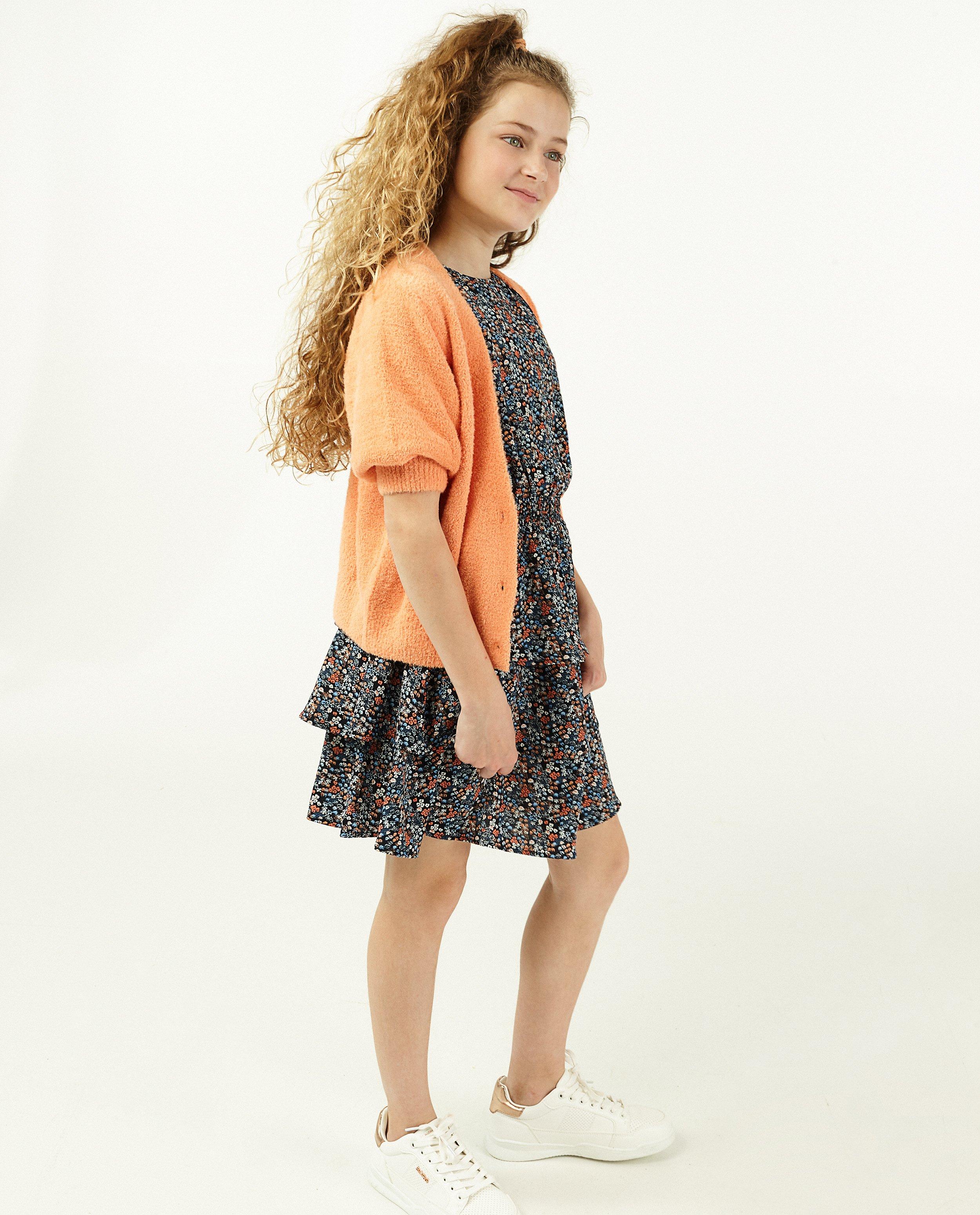 Oranje cardigan met ballonmouwen - gebreid - Fish & Chips