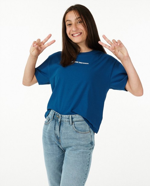 Biokatoenen T-shirt met opschrift - in blauw - Groggy